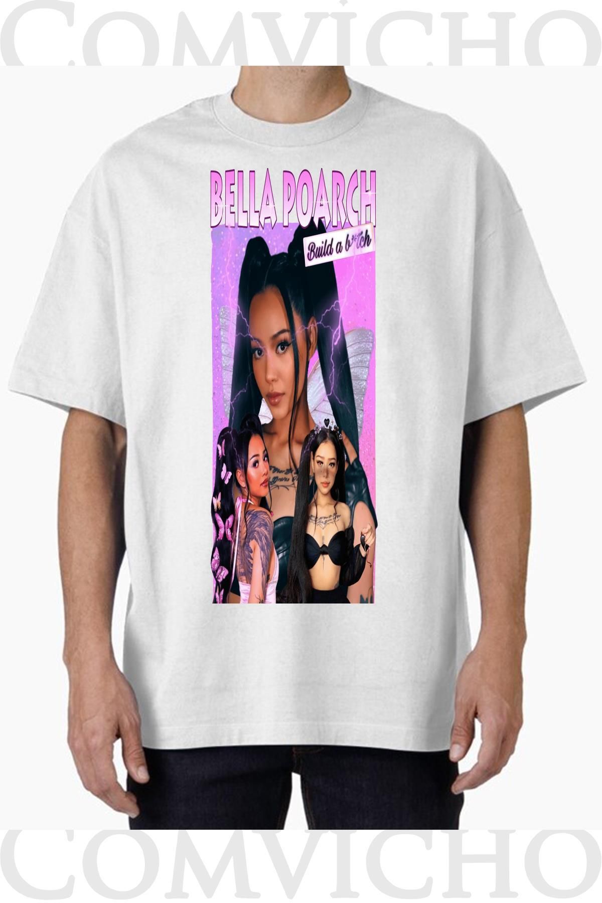 COMVİCHO Unisex bella poarch v3 Tasarım Baskılı Oversize Tişört