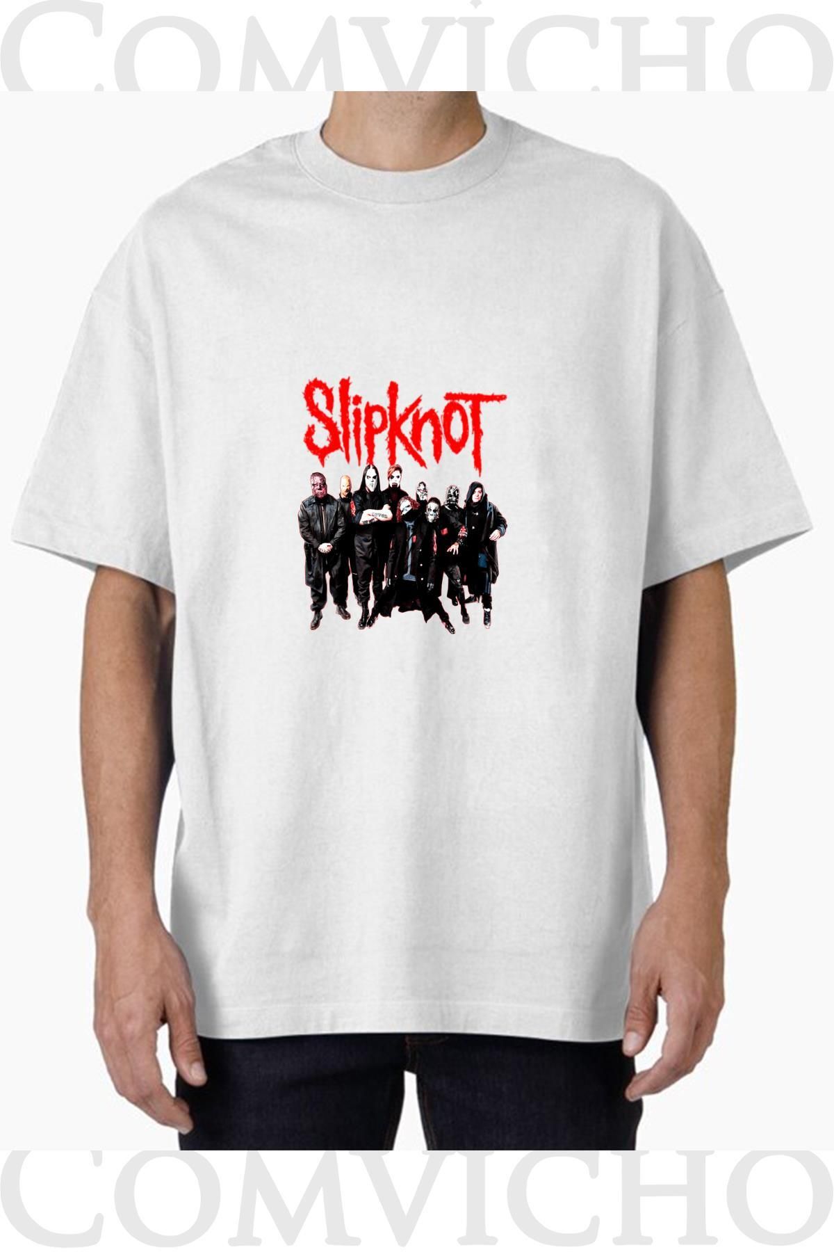 COMVİCHO Unisex slipknot v1 Tasarım Baskılı Oversize Tişört