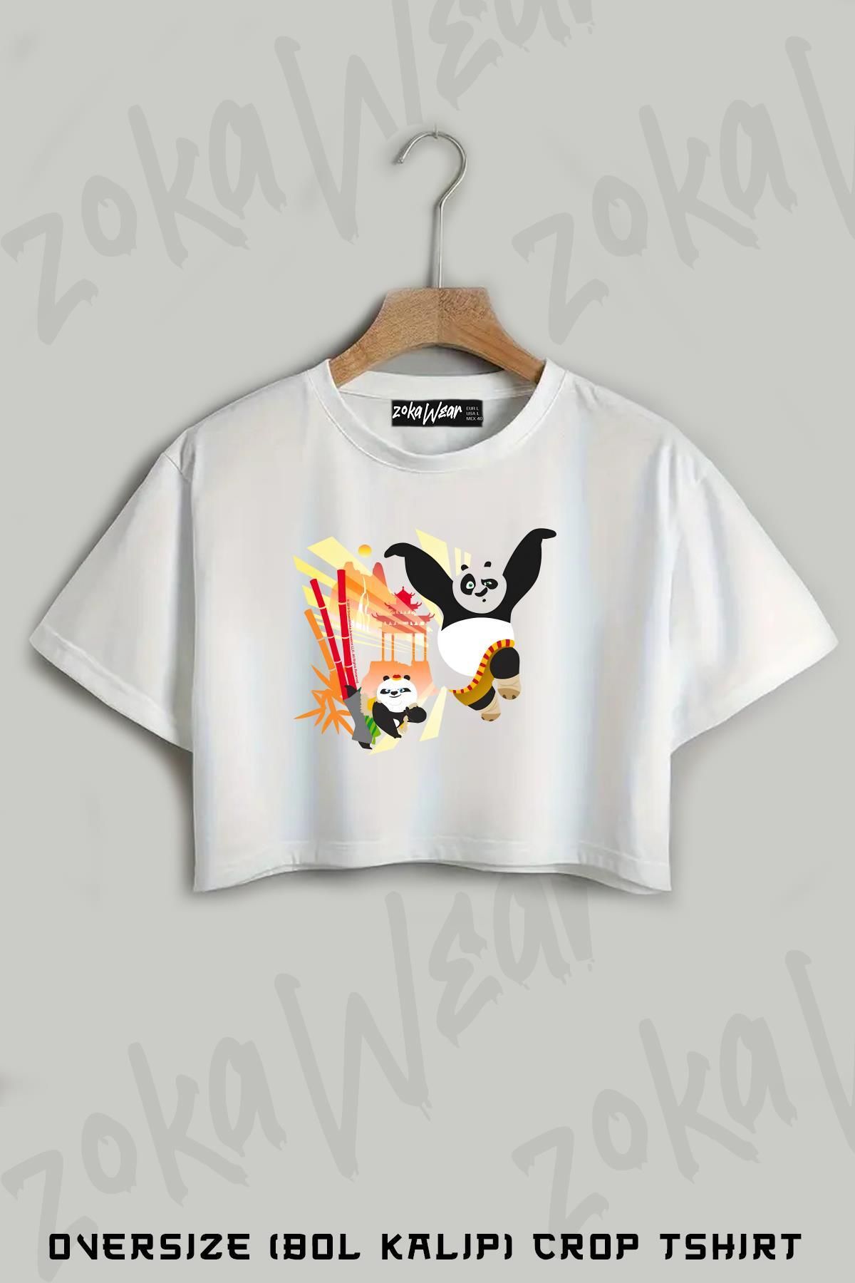 ZOKAWEAR Kung Fu Panda Po Fighting Baskılı Oversize Crop T-Shirt