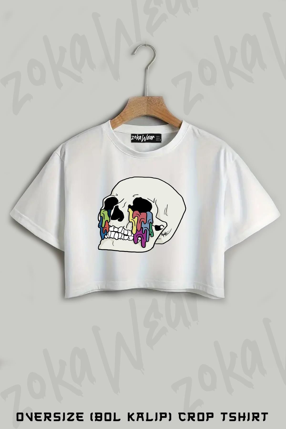 ZOKAWEAR Kuru Kafa Baskılı Oversize Crop T-Shirt