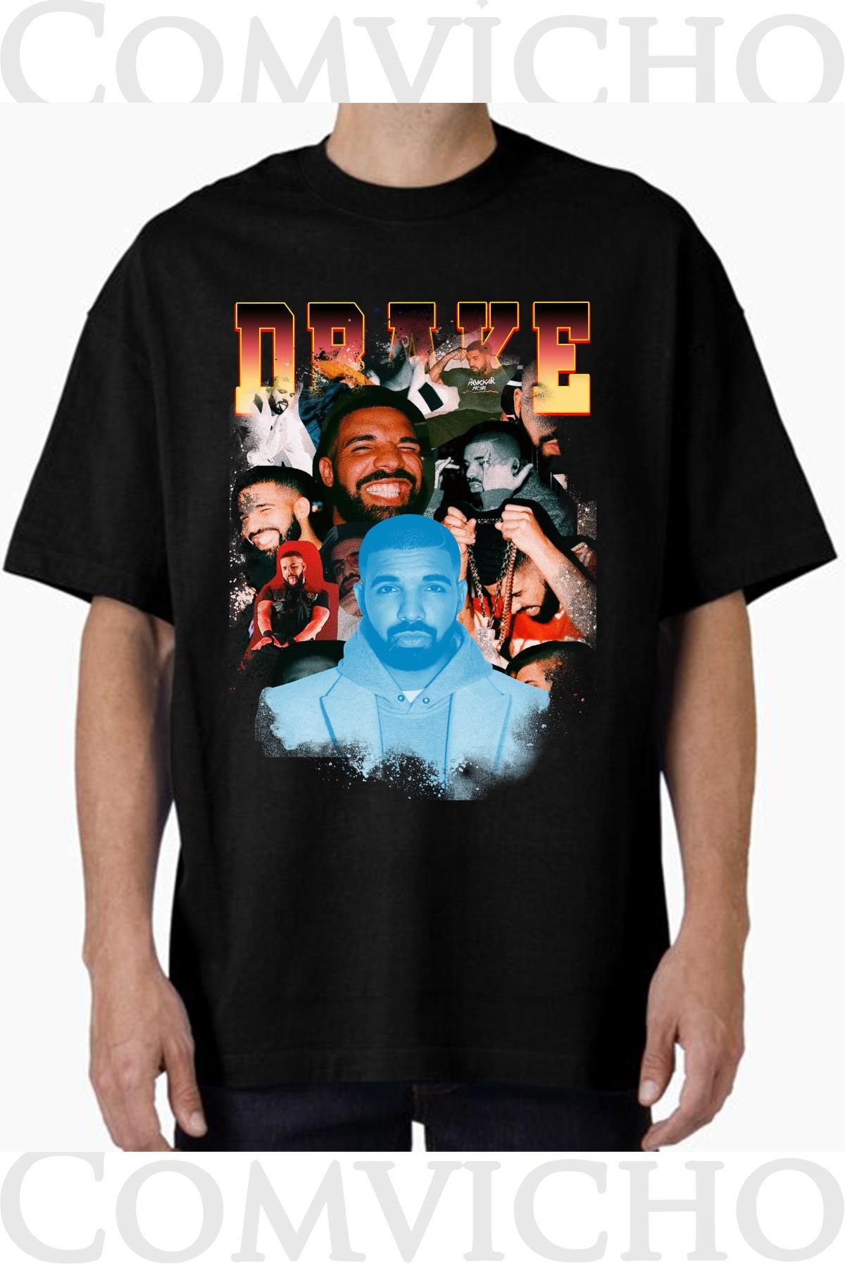 COMVİCHO Unisex drake v4 Tasarım Baskılı Oversize Tişört