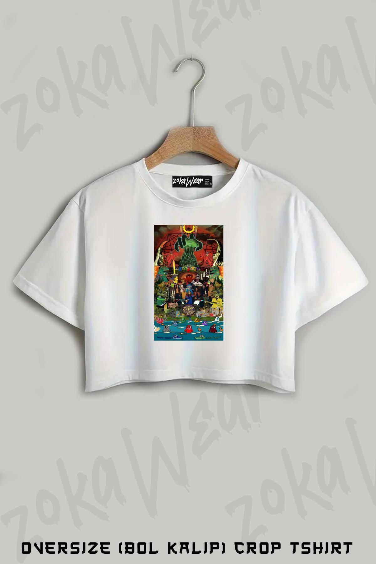 ZOKAWEAR Gizzard and the Lizard Wizard Collage Baskılı Oversize Crop T-Shirt