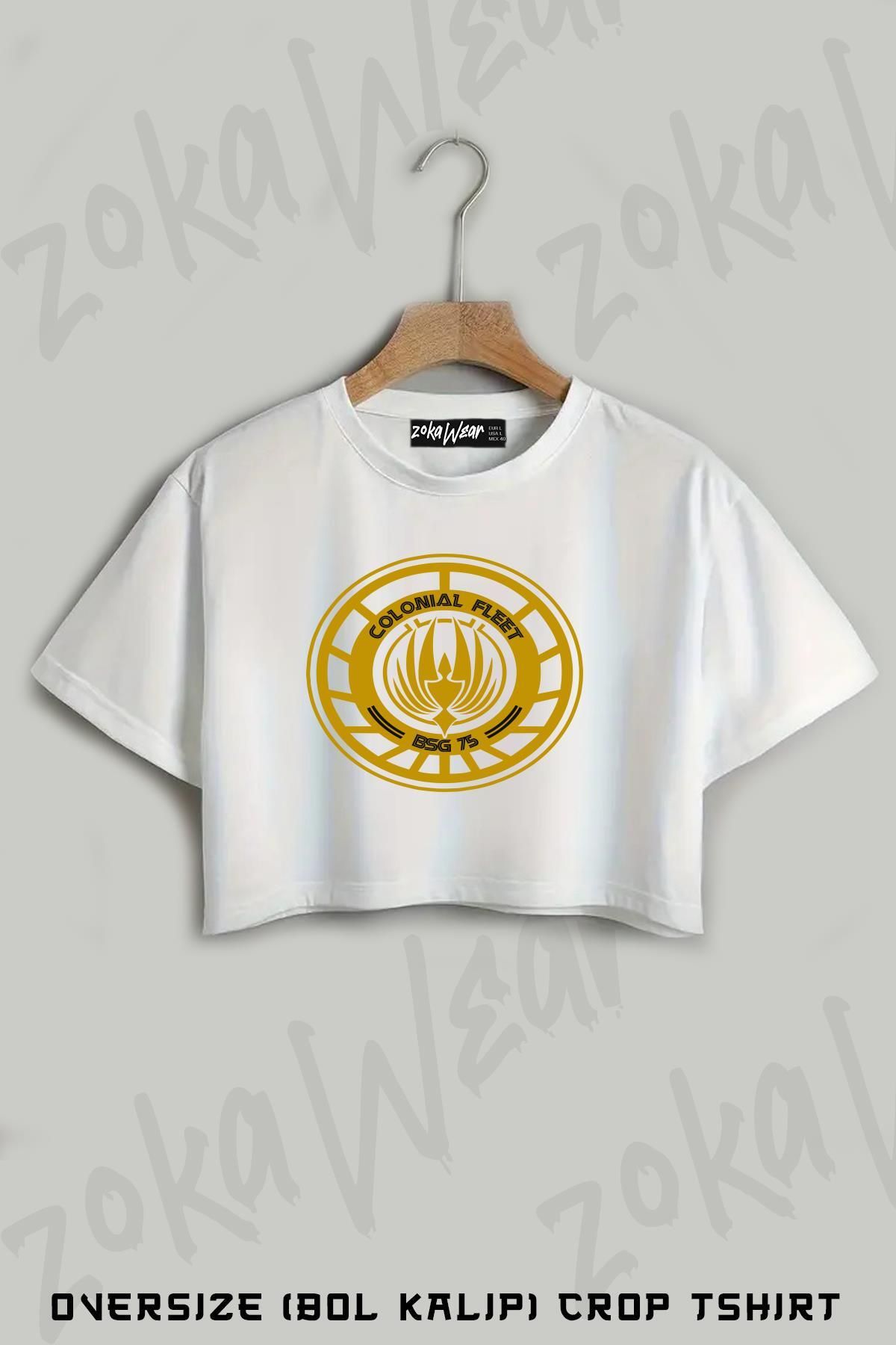 ZOKAWEAR Battlestar Galactica Colonial Fleet Bsg Baskılı Oversize Crop T-Shirt