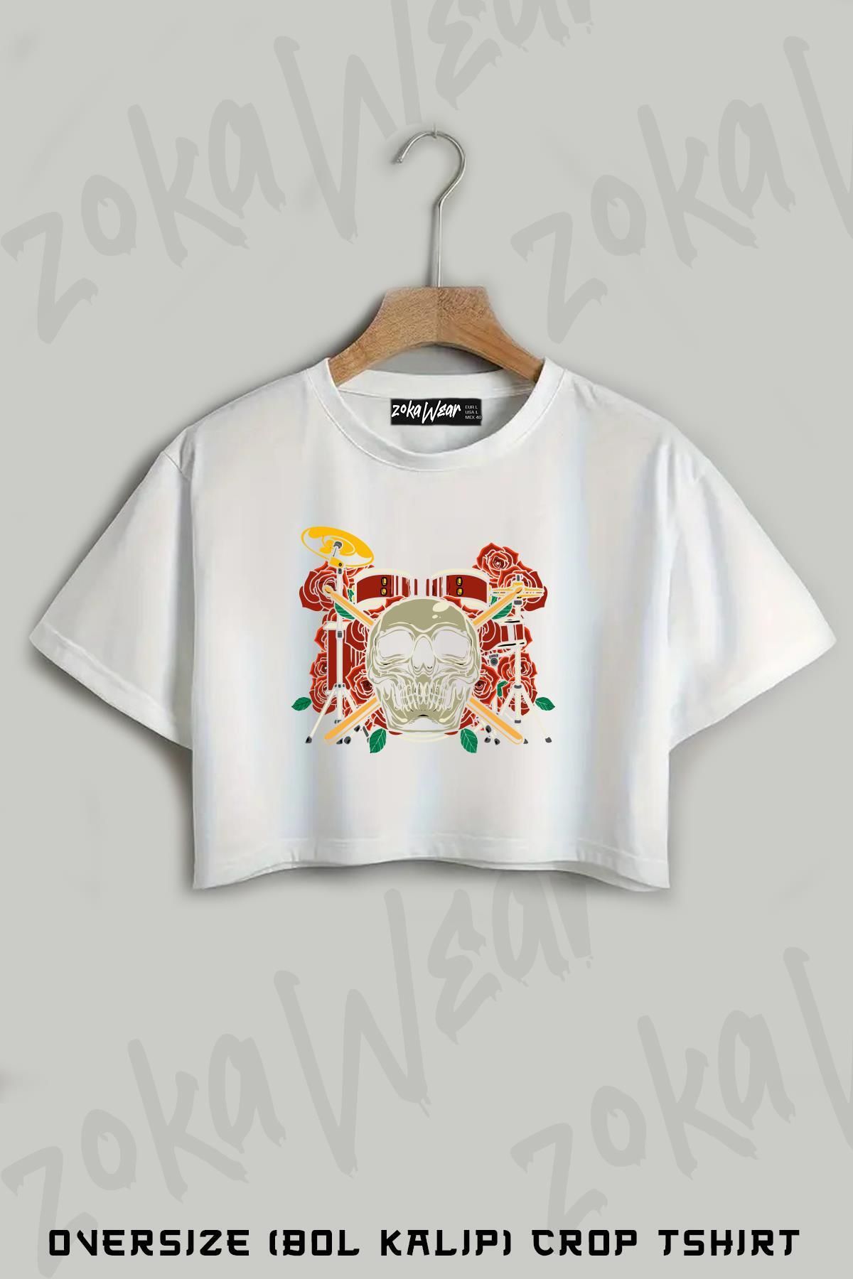 ZOKAWEAR Bateri v8 Baskılı Oversize Crop T-Shirt