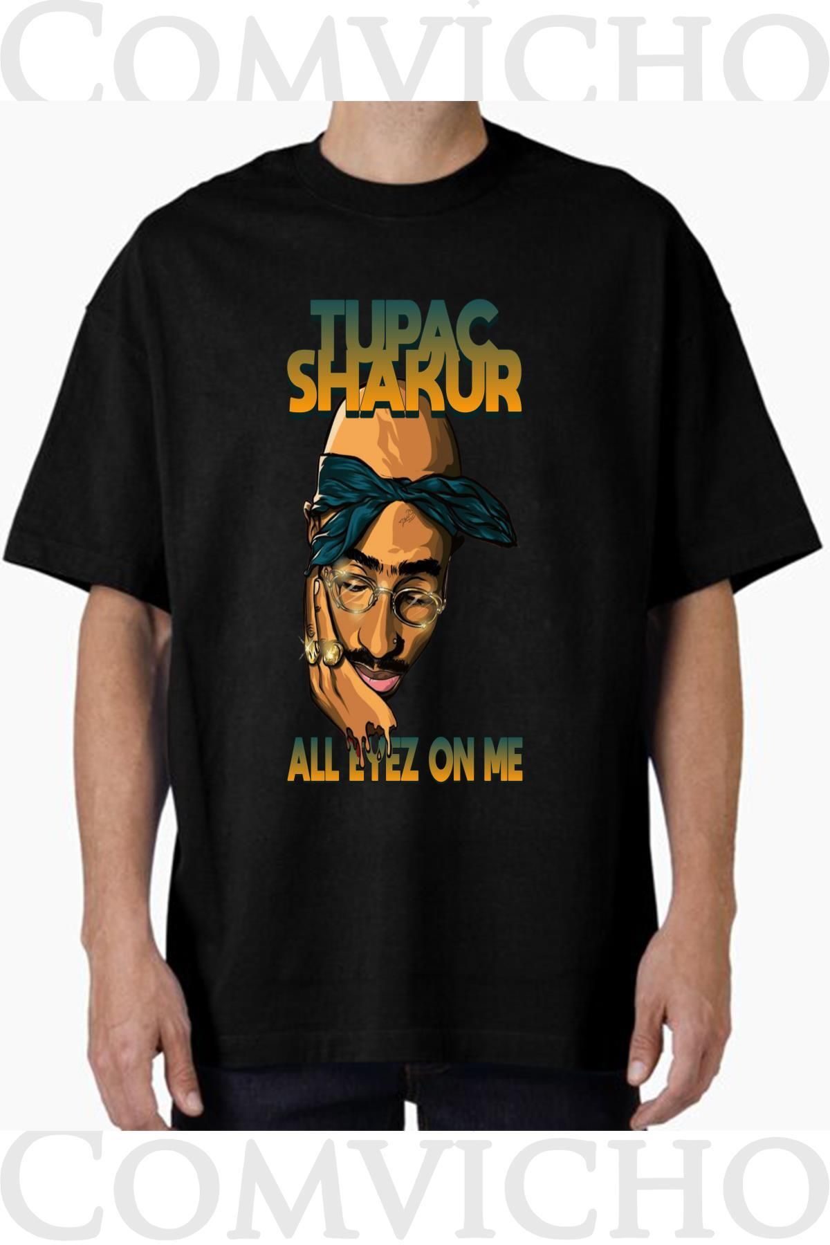 COMVİCHO Unisex tupac v20 Tasarım Baskılı Oversize Tişört