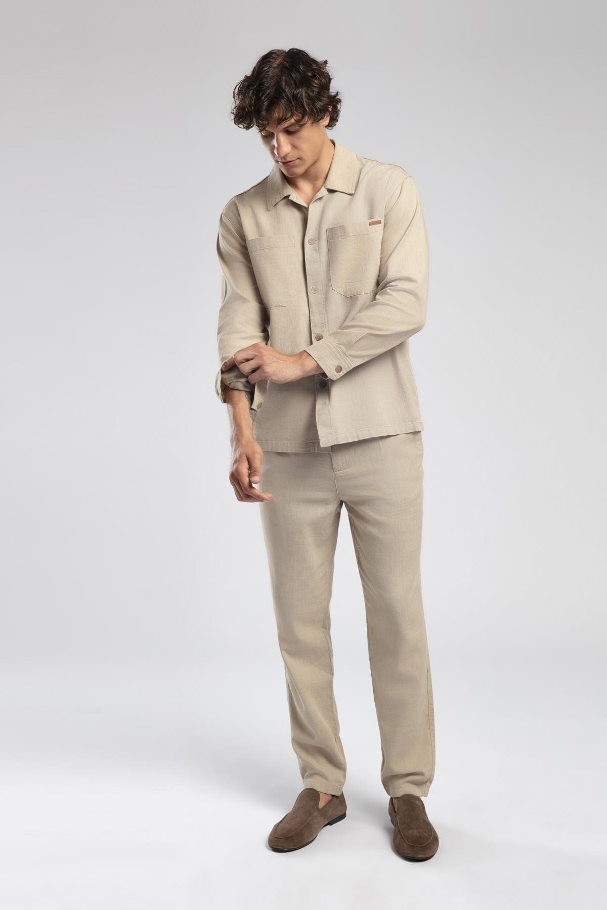 Lee Cooper Zarse Normal Bel Konik Kesim Daralan Paça Bej Erkek Pantolon