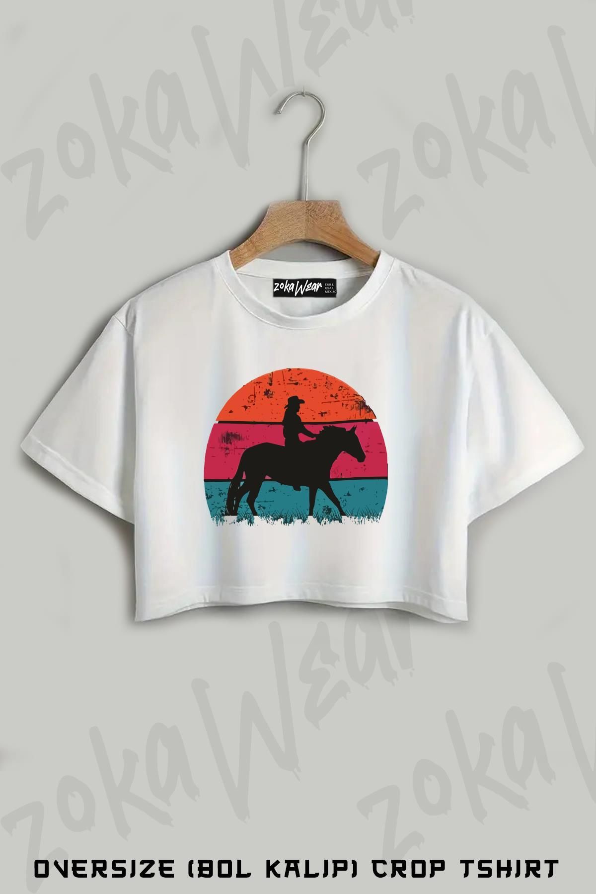 ZOKAWEAR Binicilik Riding Baskılı Oversize Crop T-Shirt