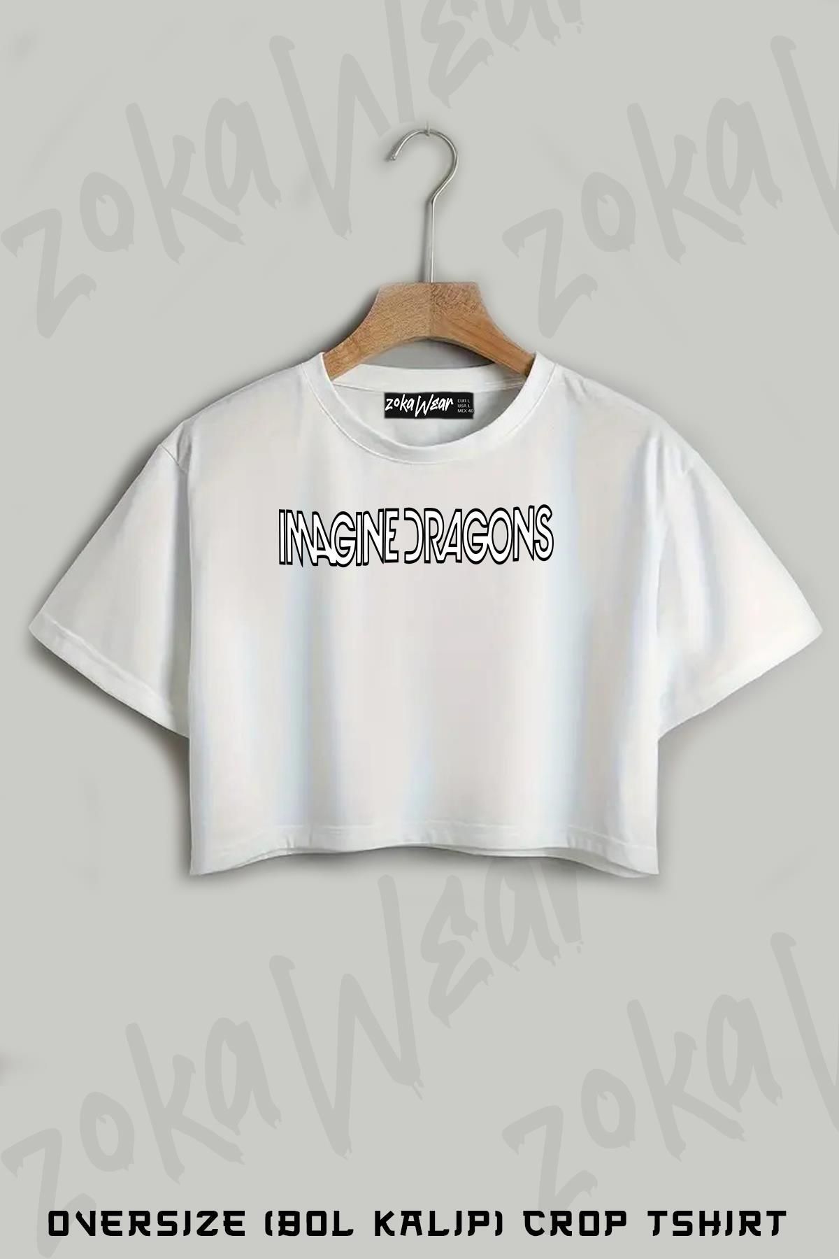 ZOKAWEAR Logo Imagine Dragons Baskılı Oversize Crop T-Shirt