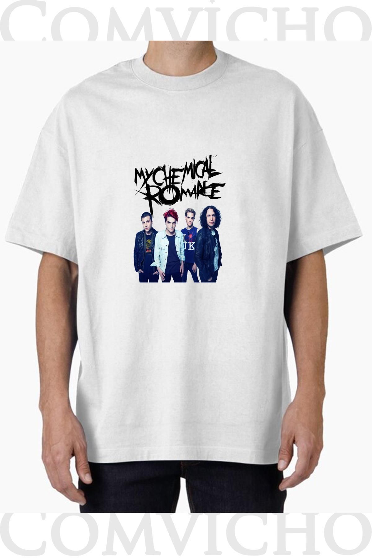 COMVİCHO Unisex mychemal romance v1 Tasarım Baskılı Oversize Tişört