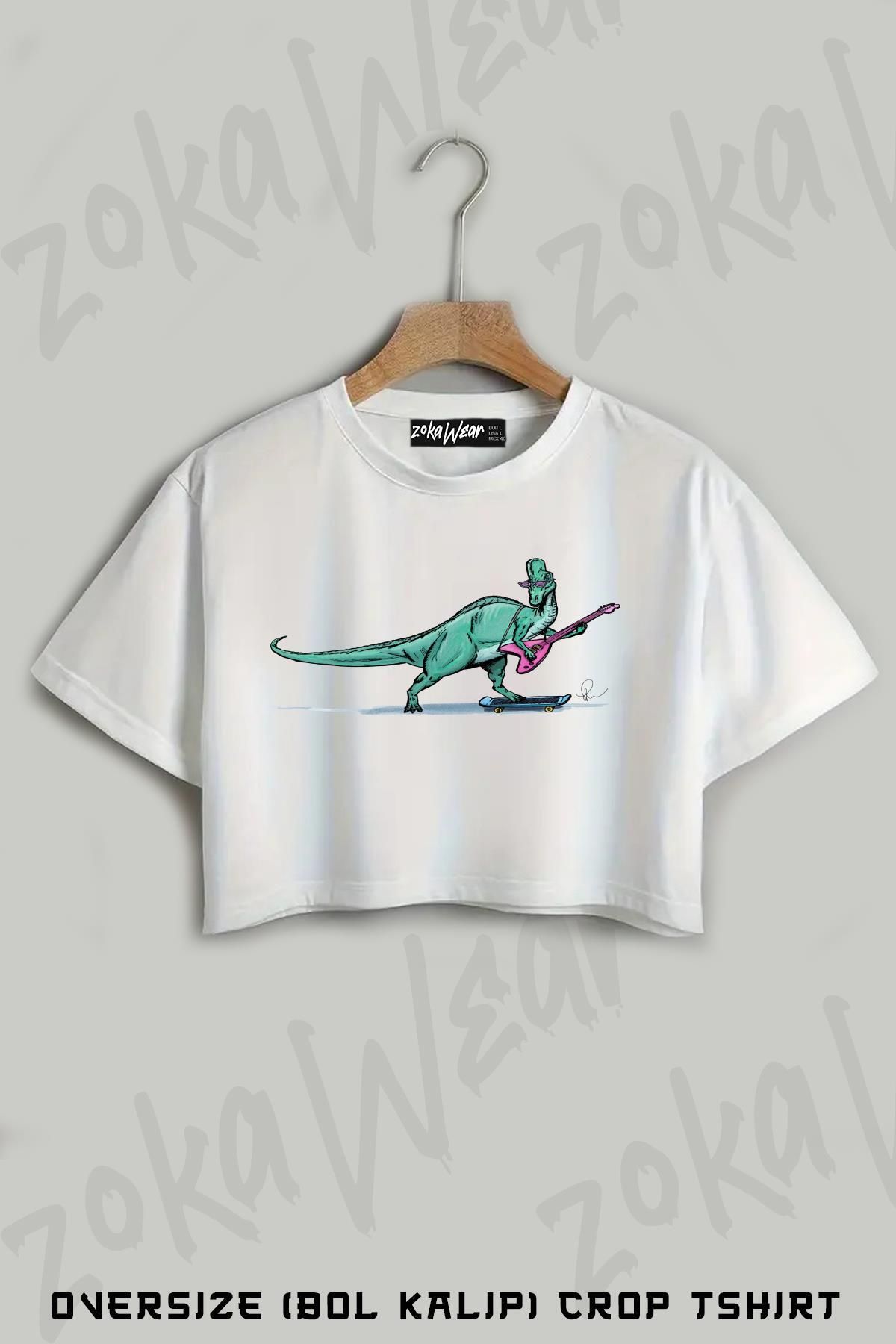 ZOKAWEAR Denver, The Last Dinosaur Baskılı Oversize Crop T-Shirt