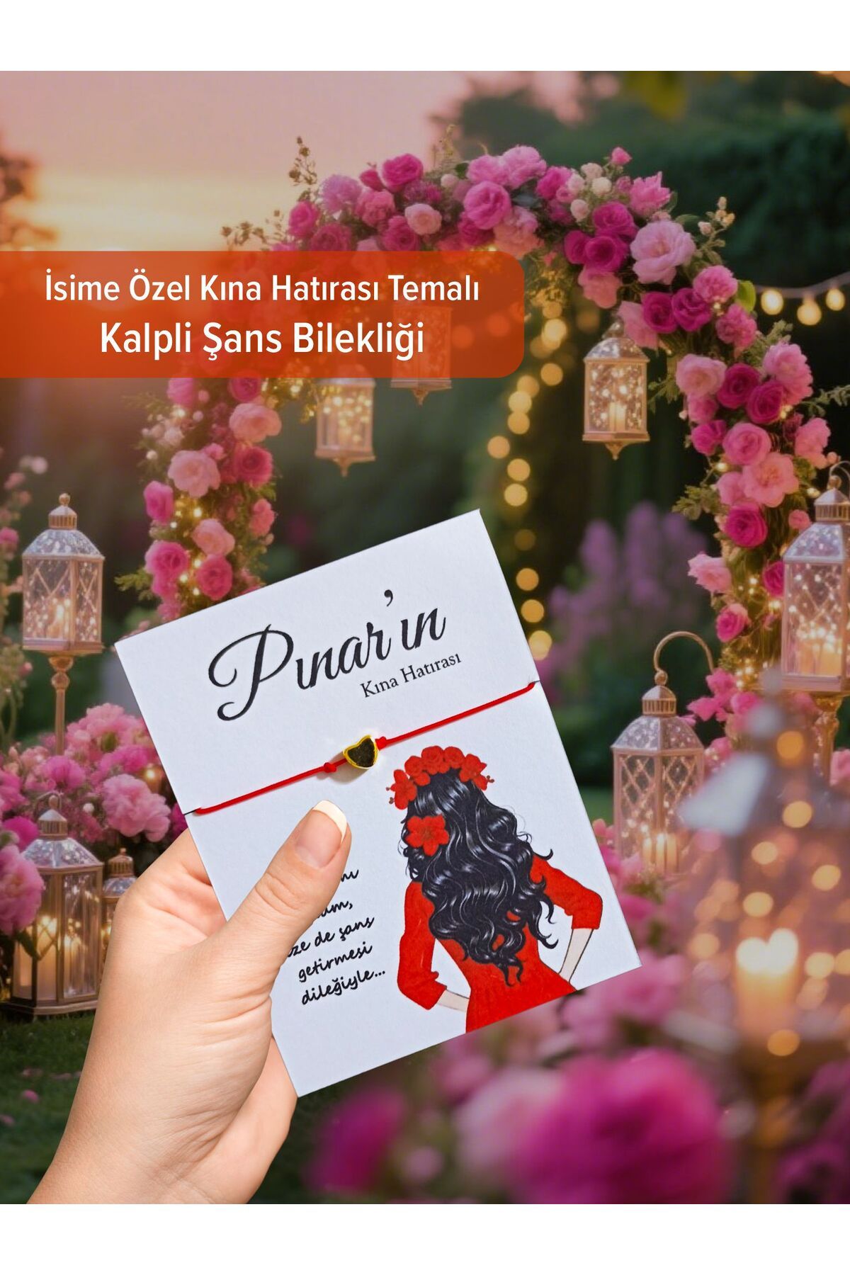 AY Masalı Kişiye Özel Kına Hatırası Şans Bilekliği - 16 Adet Söz, Nişan, Kına, Nikah,Düğün Hediyesi