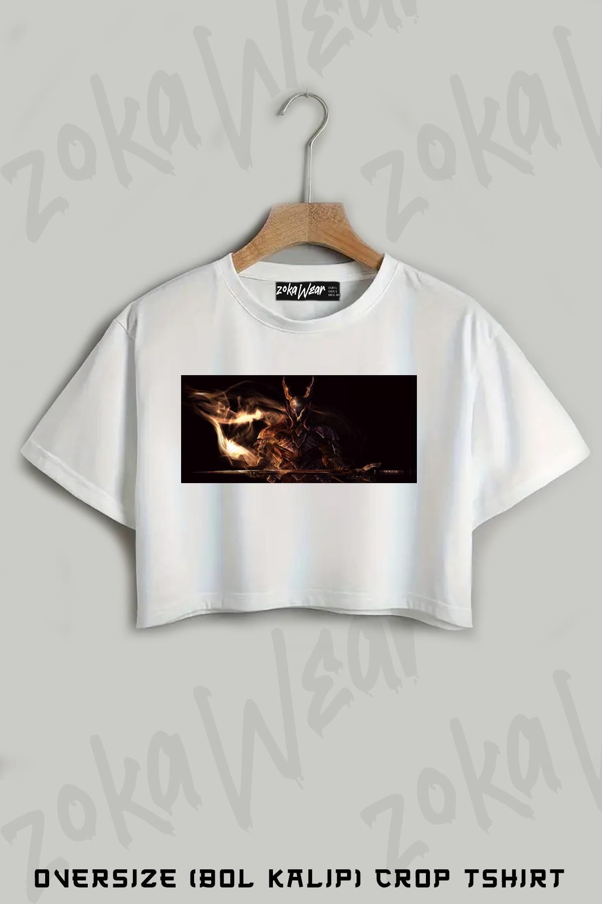 ZOKAWEAR Dark Souls v2 Baskılı Oversize Crop T-Shirt