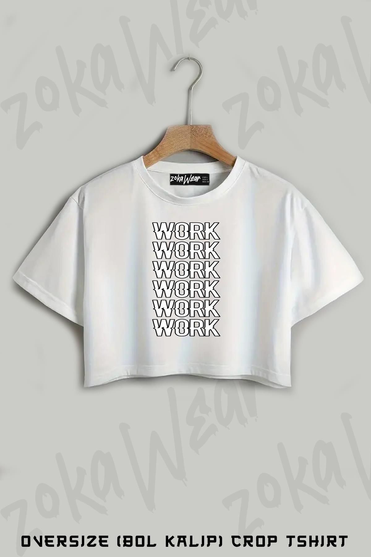 ZOKAWEAR Work Work Work Rihanna Baskılı Oversize Crop T-Shirt