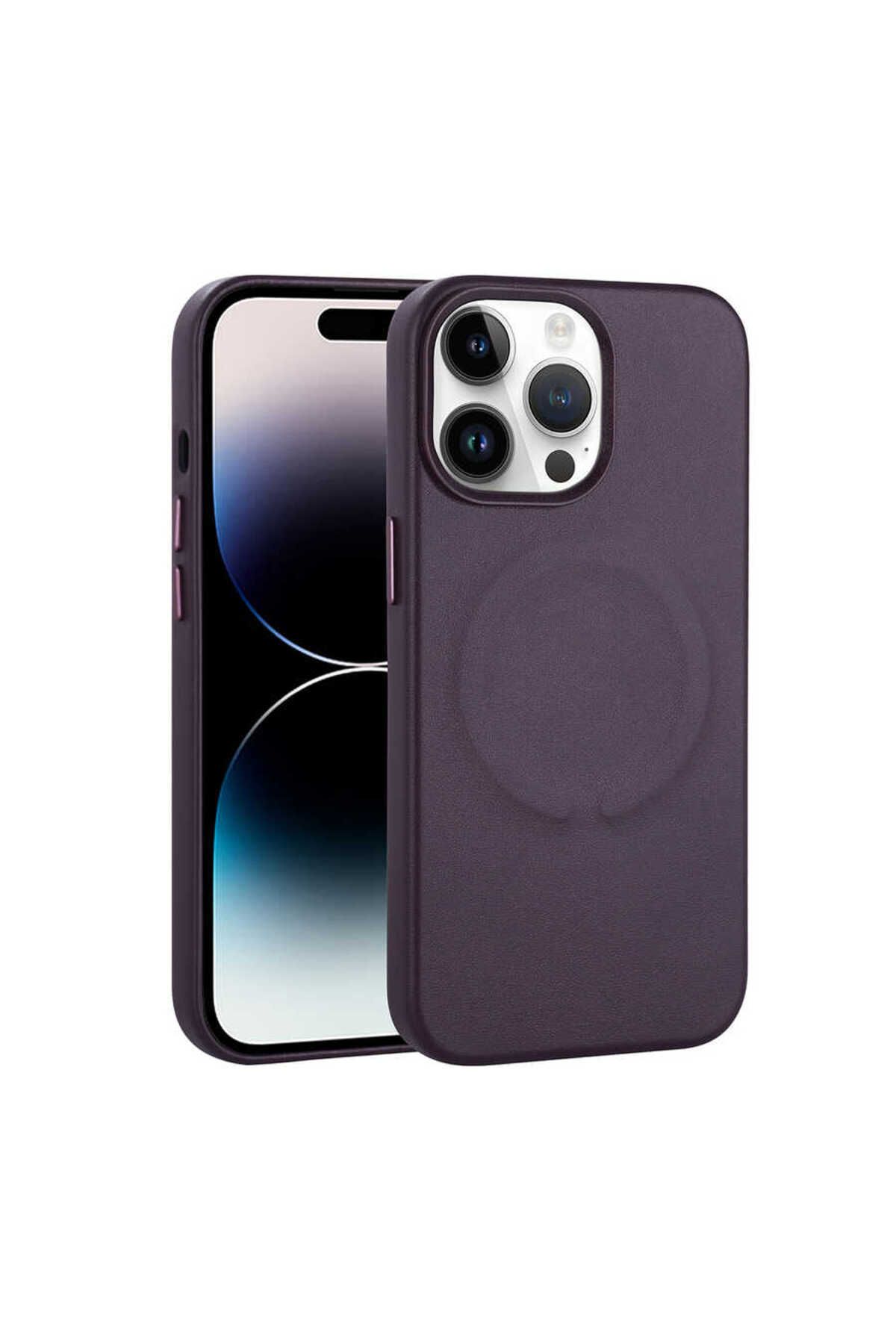 halkhouse Apple iPhone 14 Pro Kılıf PU Deri Magsafe Wireless Şarj Özellikli Şık Lüks Derix Kapak