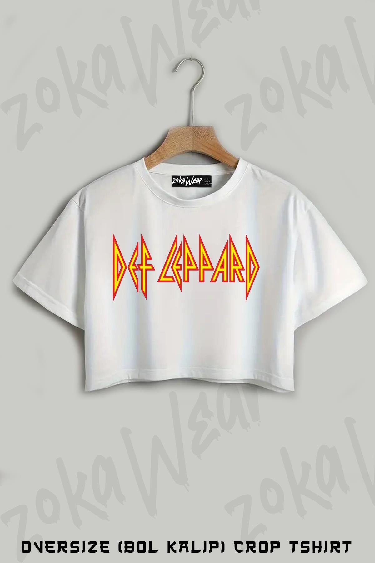 ZOKAWEAR Def Leppard Logo Baskılı Oversize Crop T-Shirt