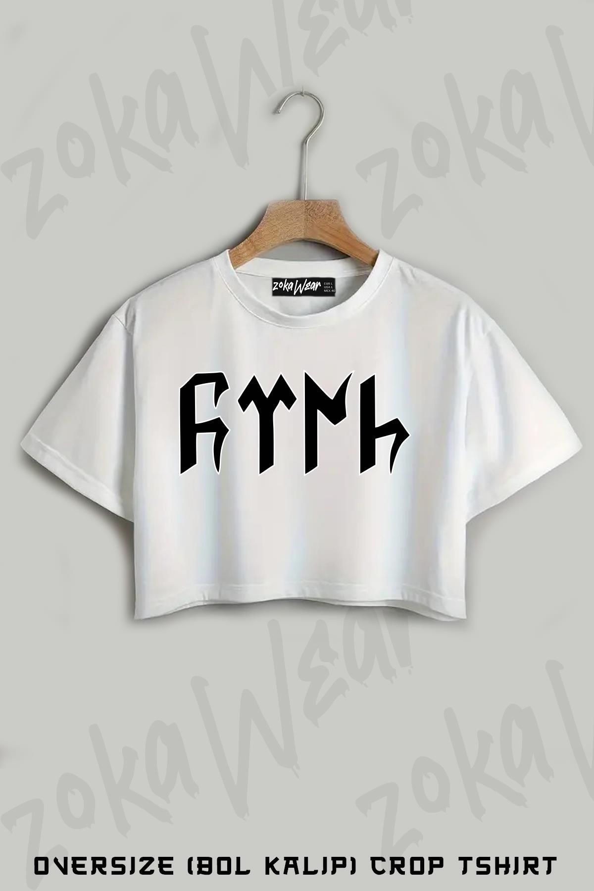 ZOKAWEAR Göktürk logo Baskılı Oversize Crop T-Shirt
