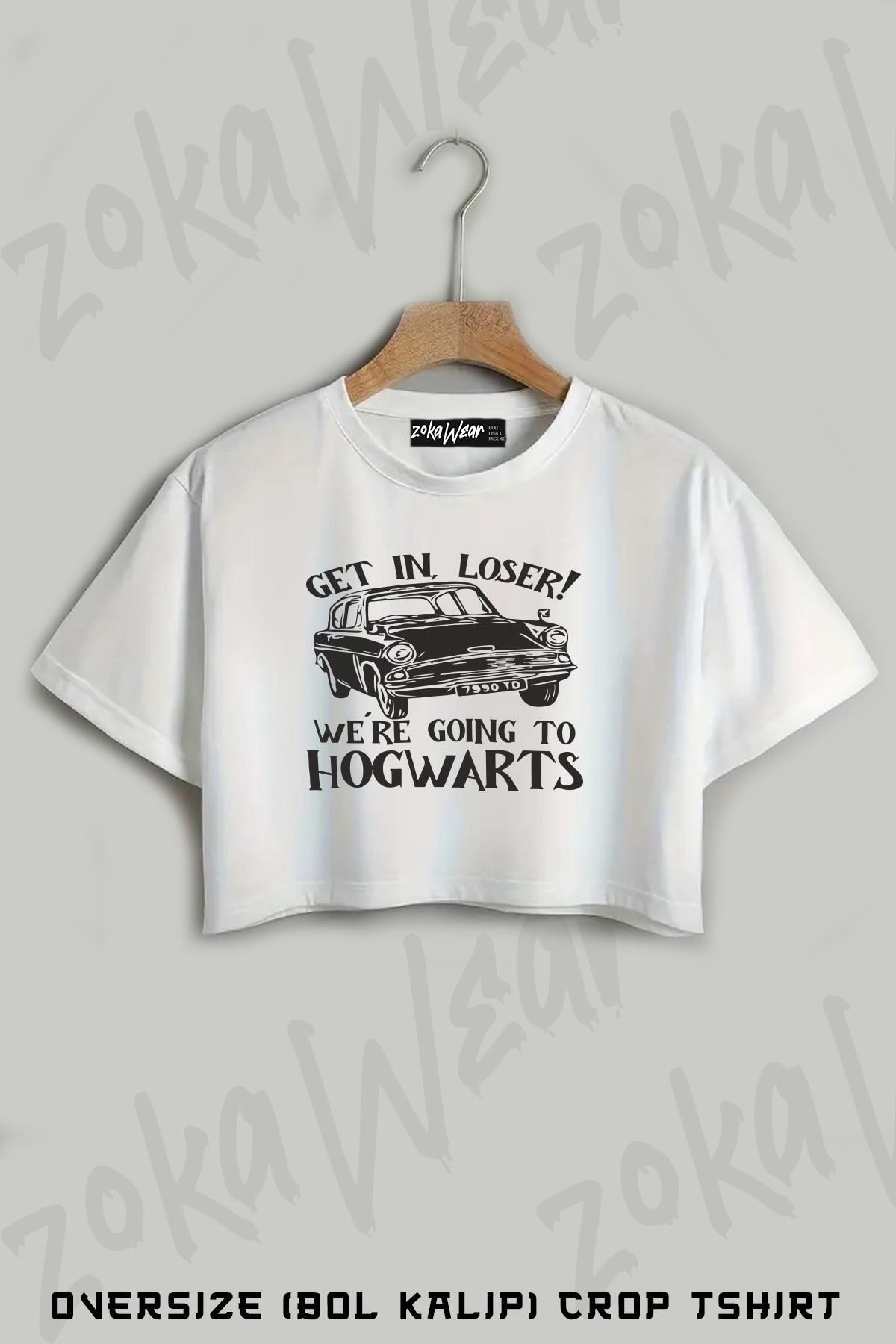 ZOKAWEAR Get In Loser We're Going To Hogwarts Baskılı Oversize Crop T-Shirt