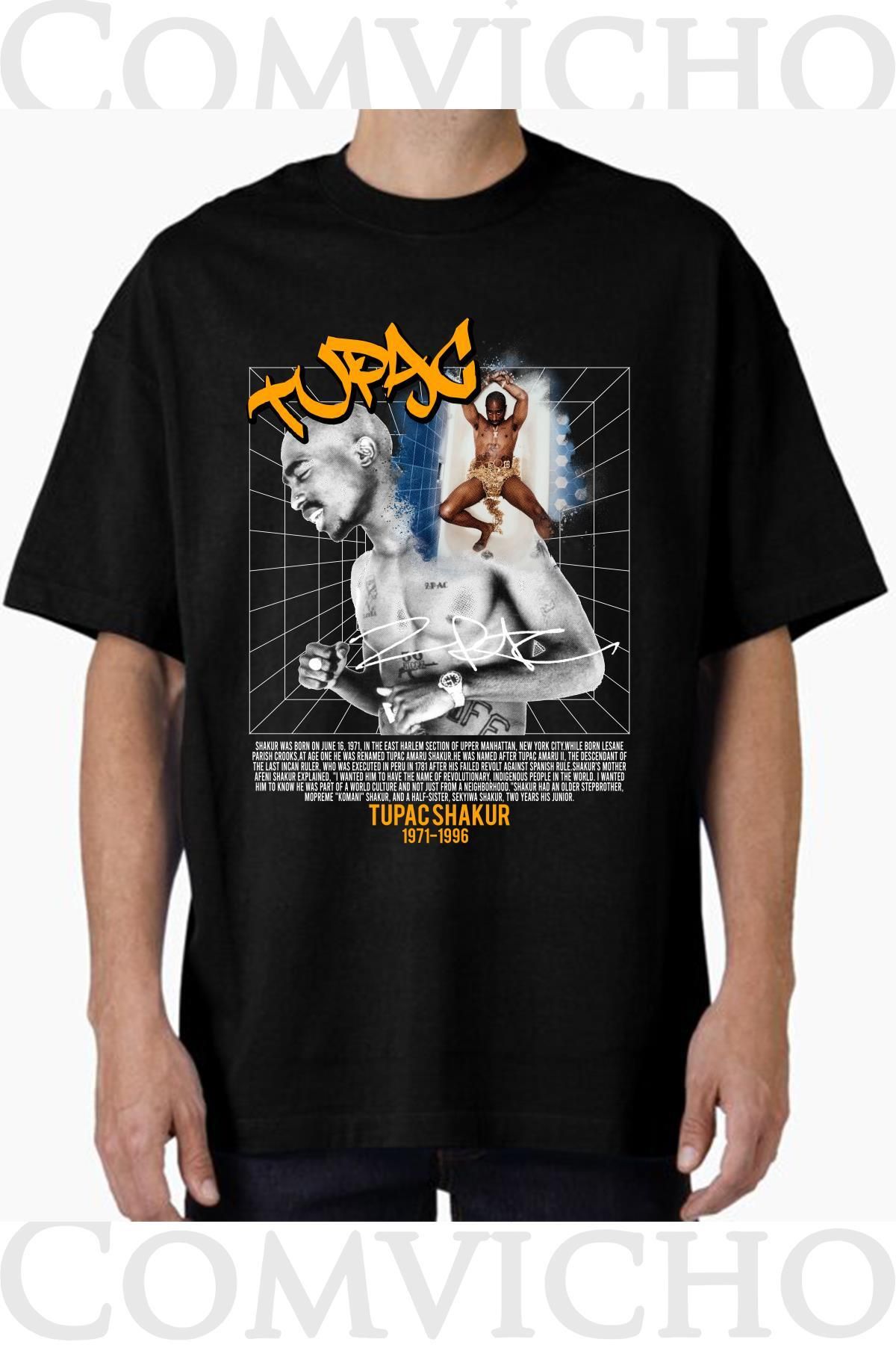 COMVİCHO Unisex tupac v32 Tasarım Baskılı Oversize Tişört