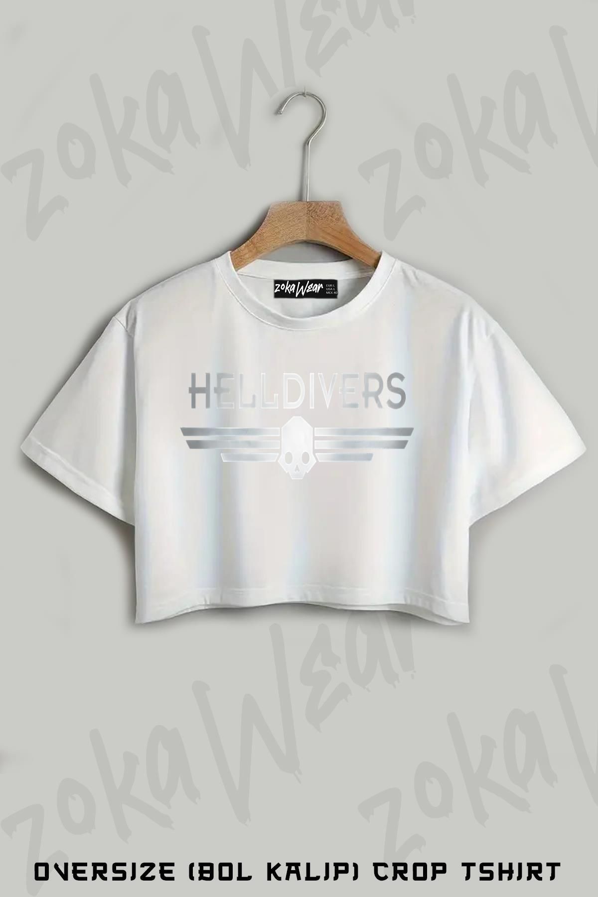 ZOKAWEAR Turning Up The Heat helldivers Baskılı Oversize Crop T-Shirt