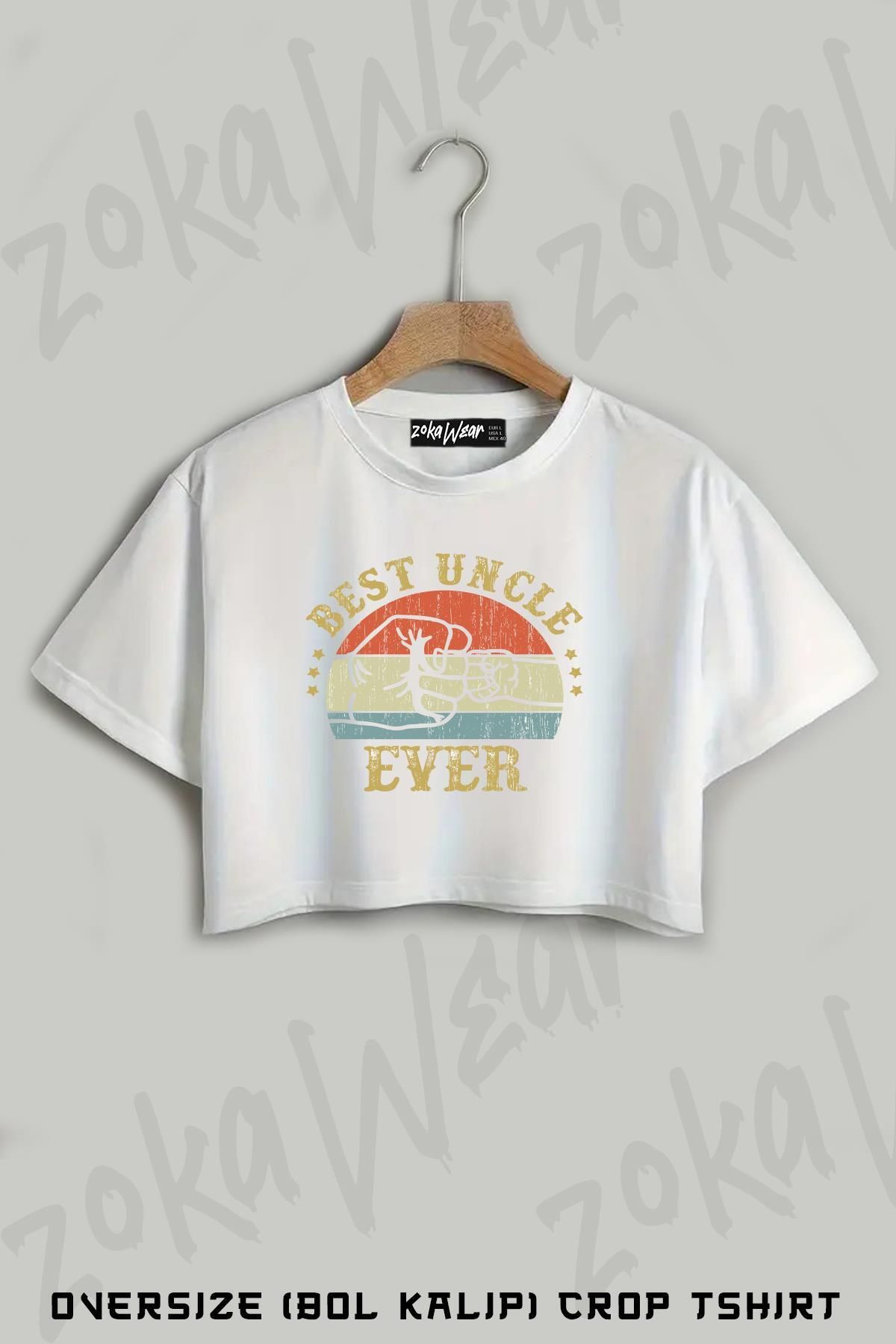 ZOKAWEAR Best Uncle Ever Baskılı Oversize Crop T-Shirt