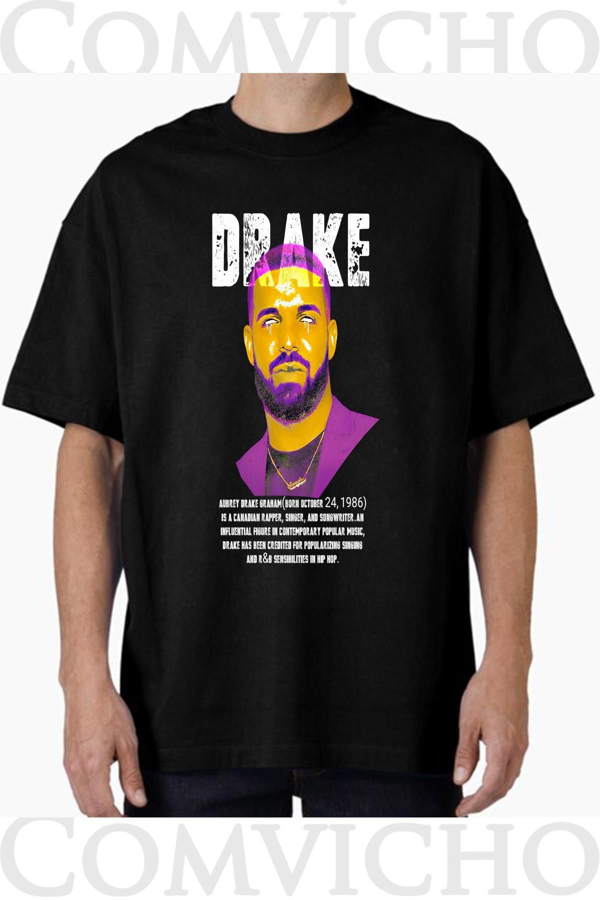 COMVİCHO Unisex drake v7 Tasarım Baskılı Oversize Tişört