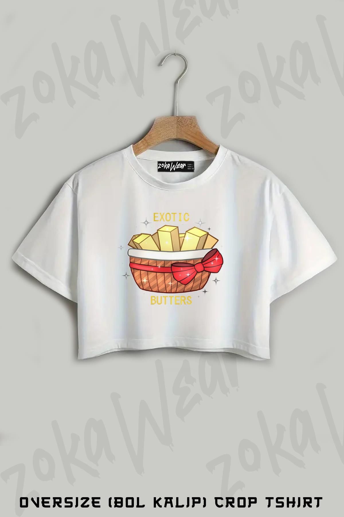 ZOKAWEAR Fnaf Exotic Butters Baskılı Oversize Crop T-Shirt