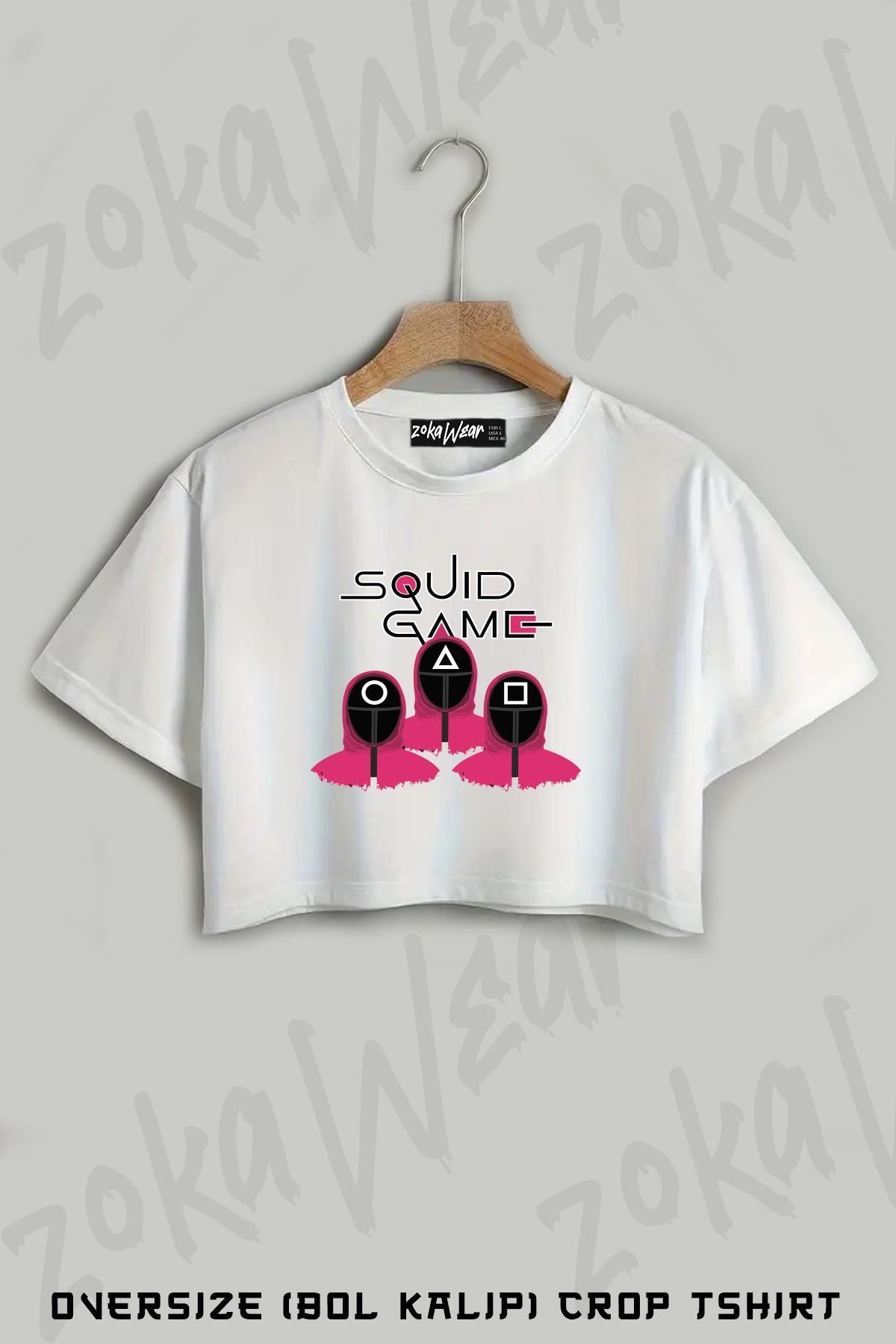 ZOKAWEAR Squid Game Soldiers Fan Art Characters Baskılı Oversize Crop T-Shirt