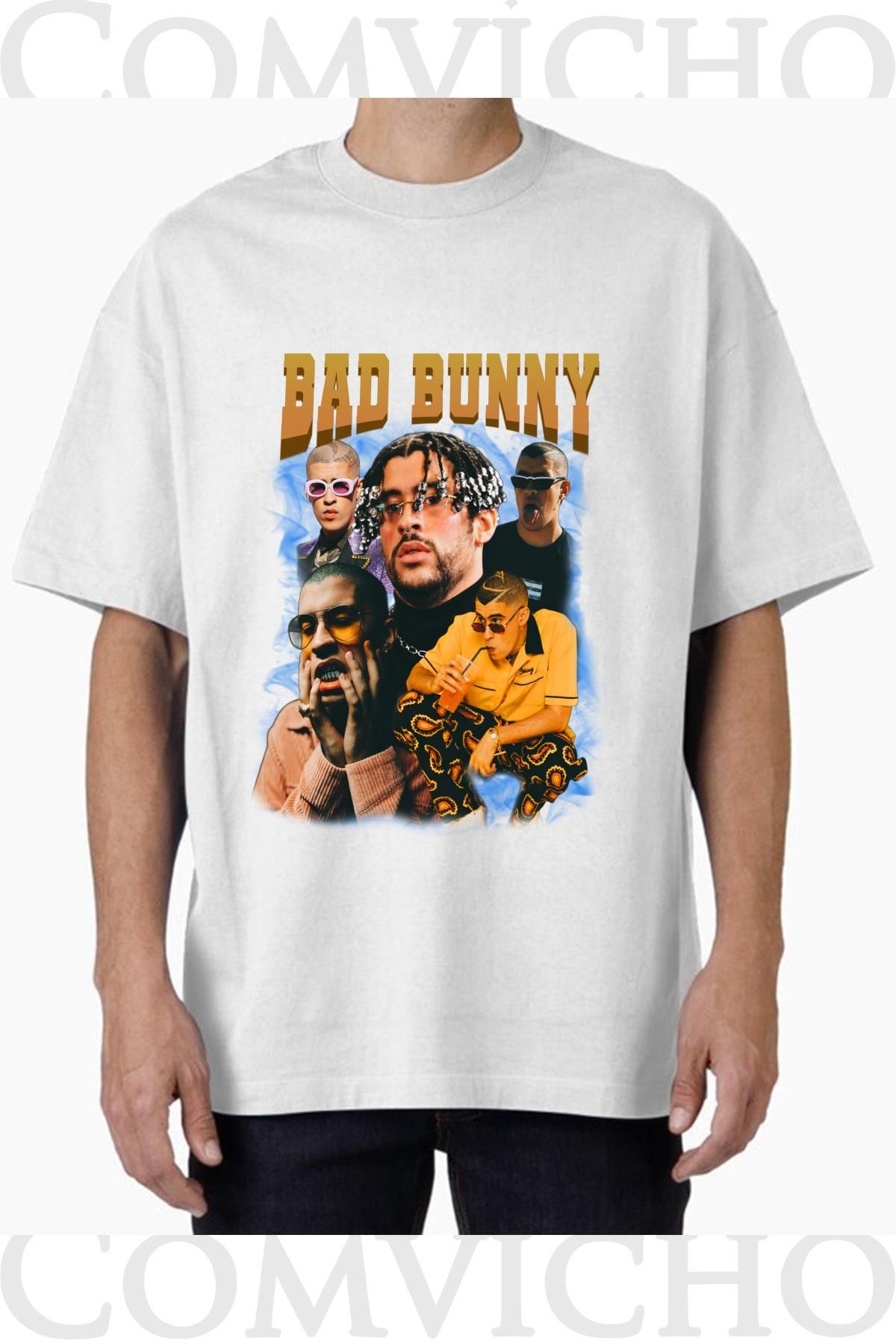 COMVİCHO Unisex bad bunny v2 Tasarım Baskılı Oversize Tişört