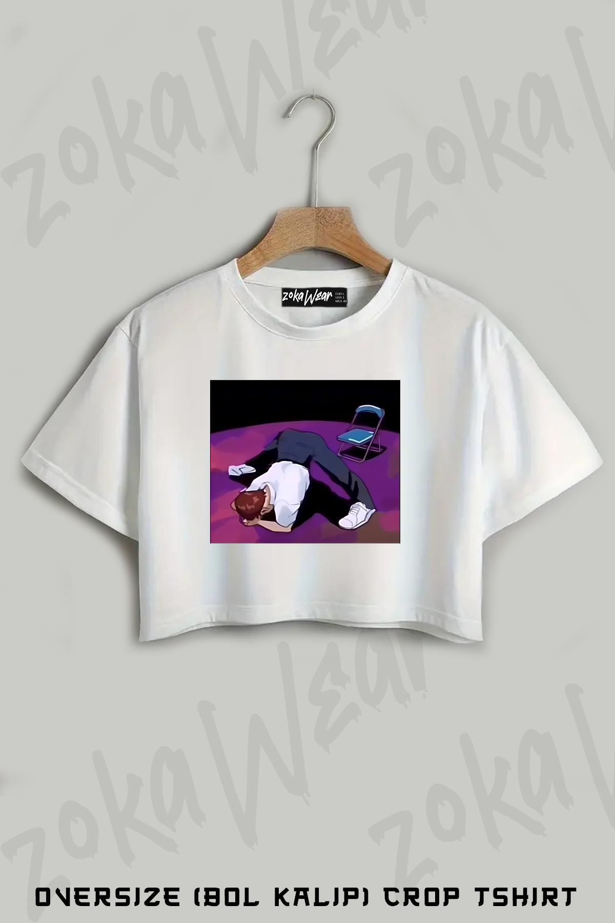 ZOKAWEAR Someone Help Shinji Baskılı Oversize Crop T-Shirt