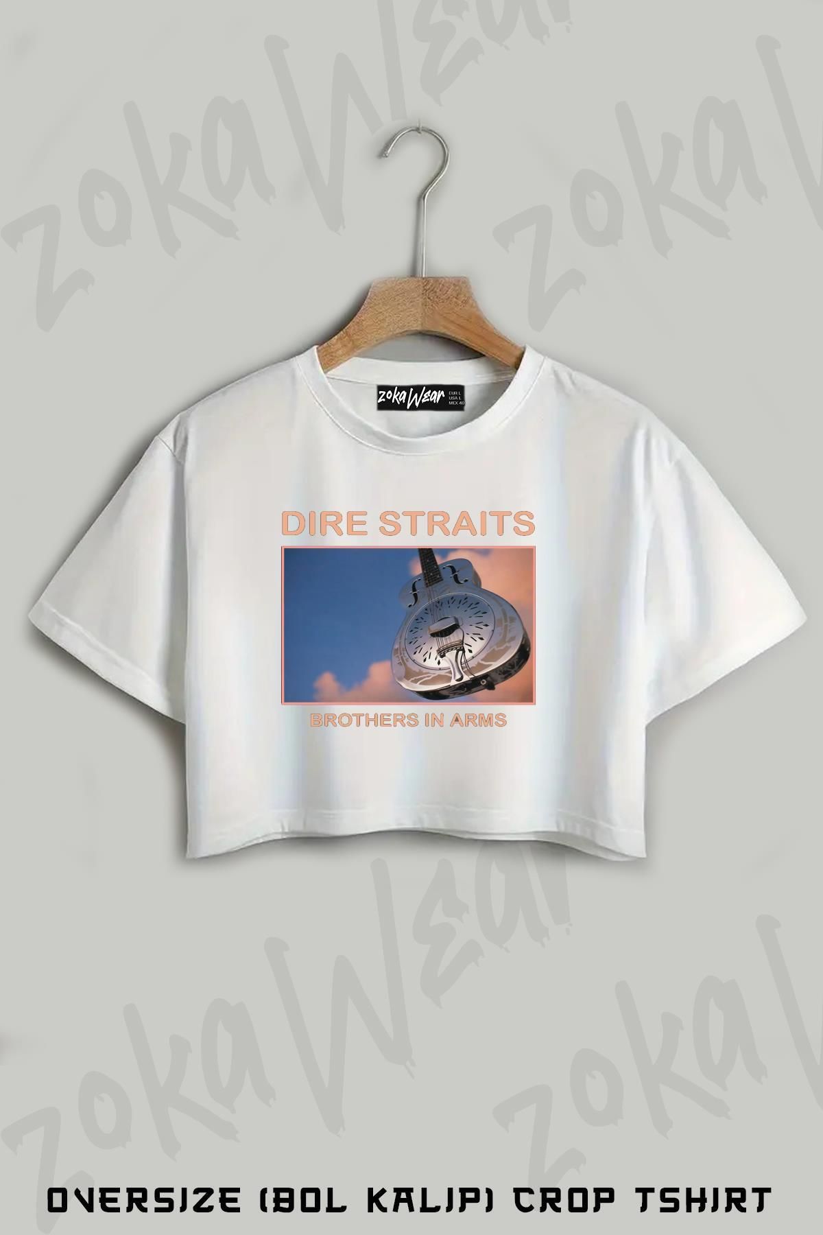 ZOKAWEAR Dire Straits Essential Baskılı Oversize Crop T-Shirt