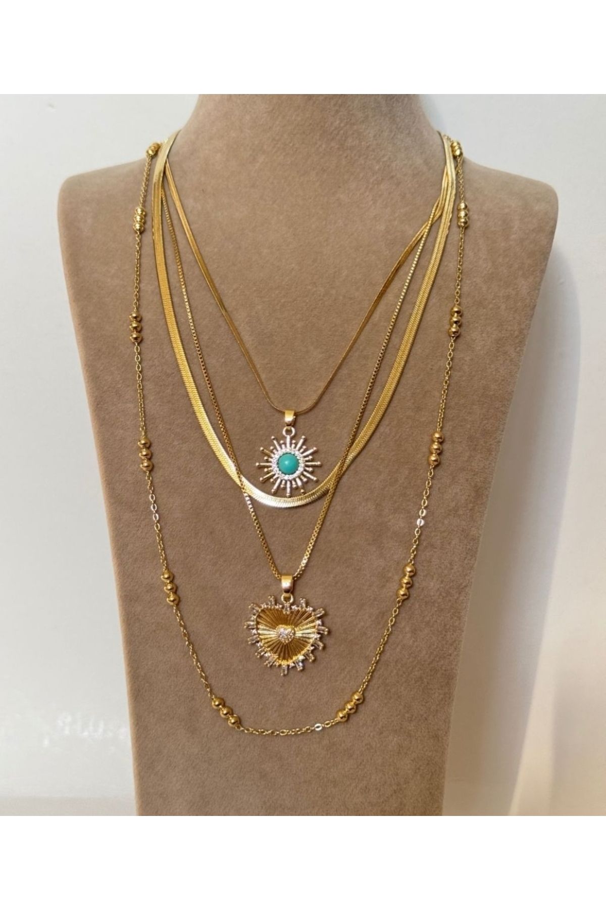 Lunia accessories Çelik Kalp 4’Lü Kolye