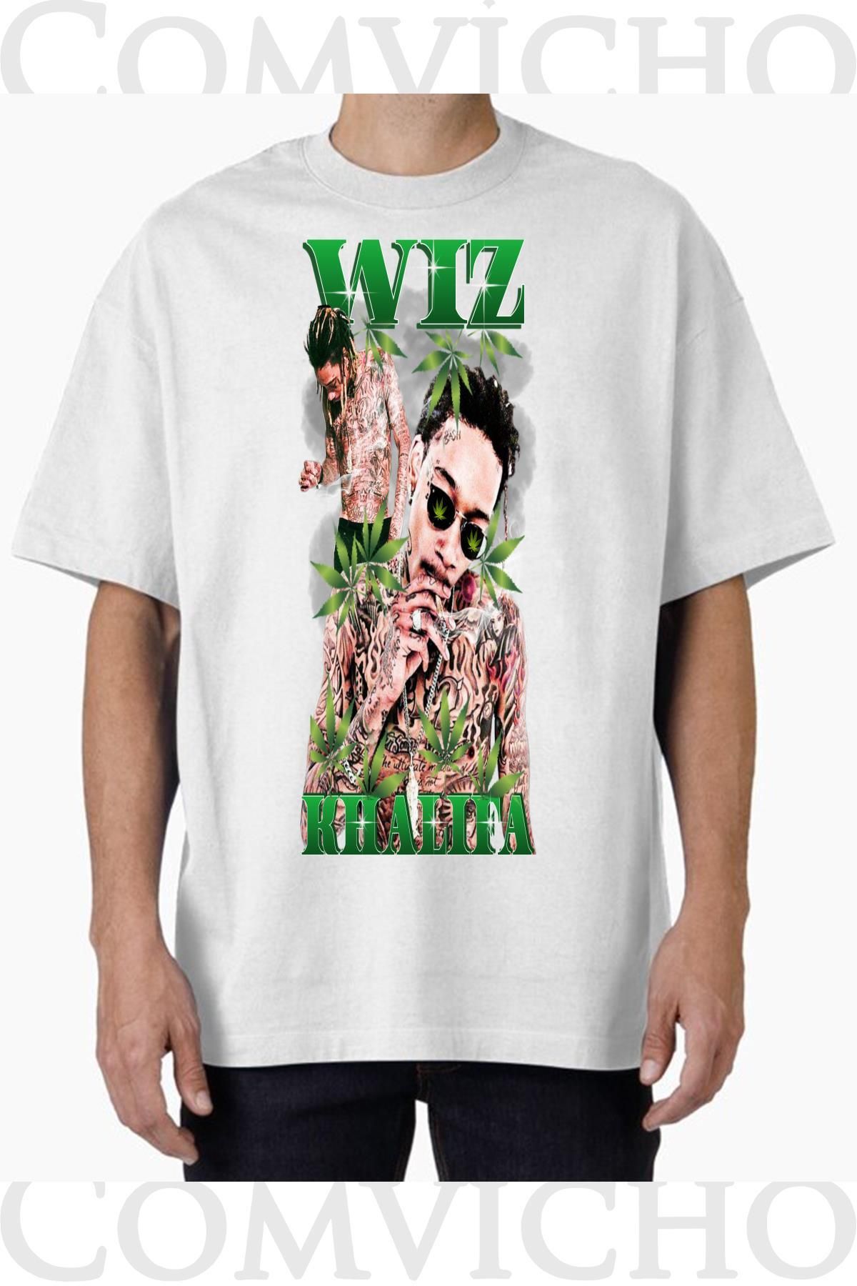COMVİCHO Unisex wiz khalifa v8 Tasarım Baskılı Oversize Tişört