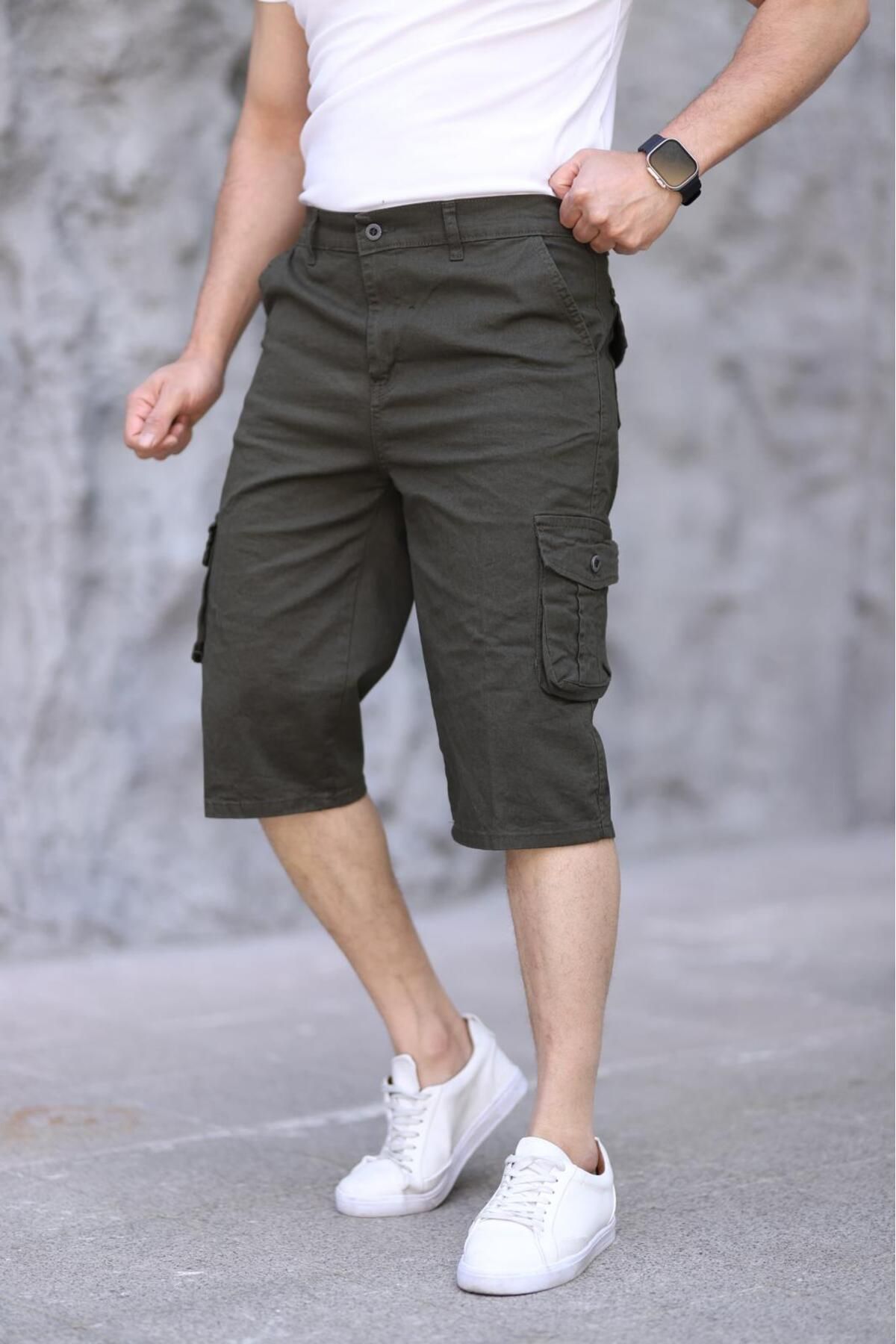 XORVİO Erkek Slim Fit Kapri Likralı Gabardin Diz Altı Yandan Cepli Bermuda