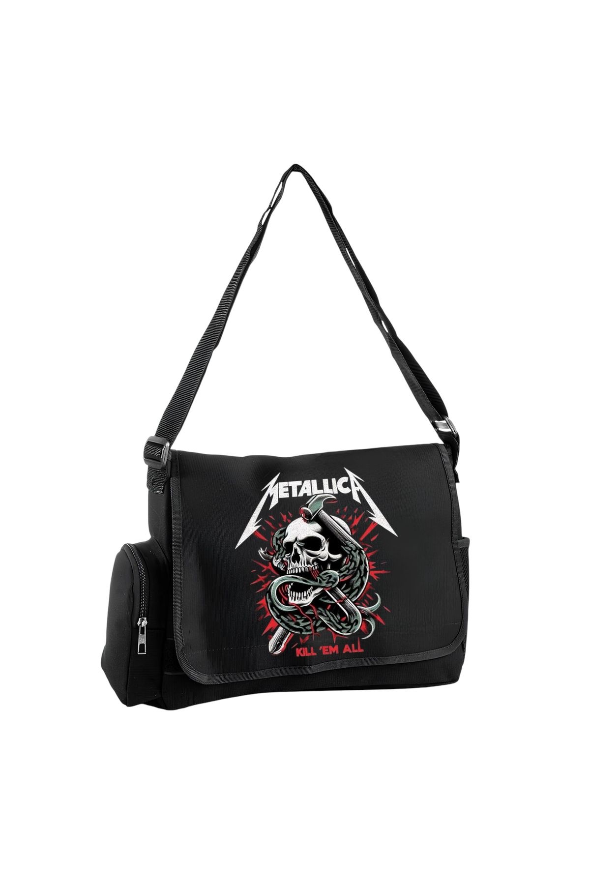 DEEFWEAR Metallica Baskılı Postacı Çanta/ Bag Ayarlanbilir Kemer Ve Fermurlı Cepler