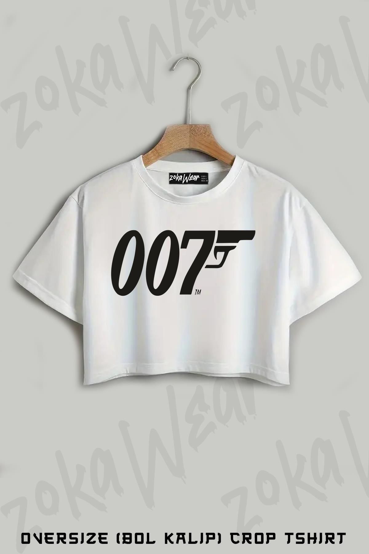 ZOKAWEAR Logo 007 Film James Bond Baskılı Oversize Crop T-Shirt