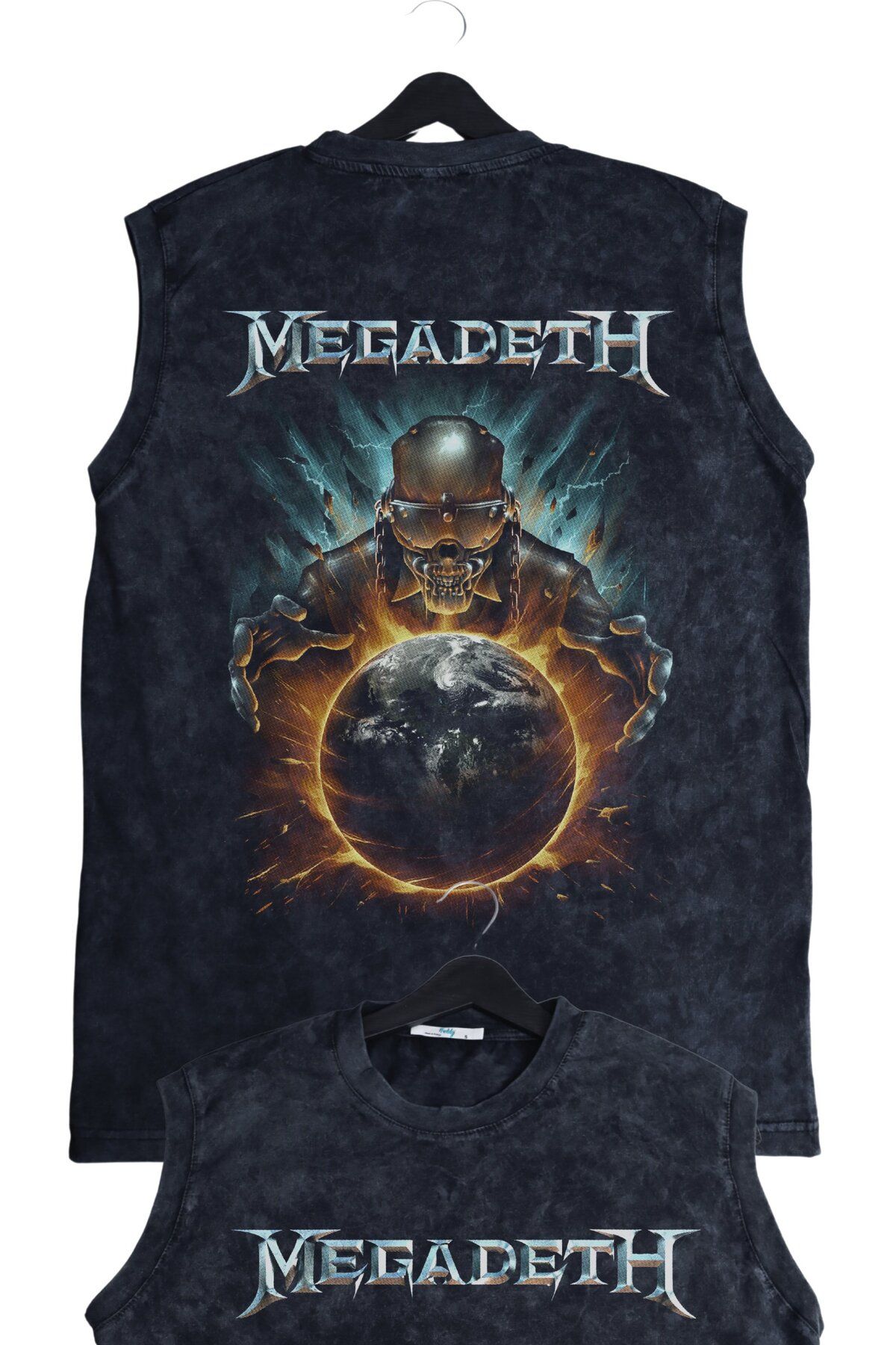 Fuddy Moda Unisex Megadeth Sırt Baskılı Yıkamalı Kolsuz Vintage Tişört