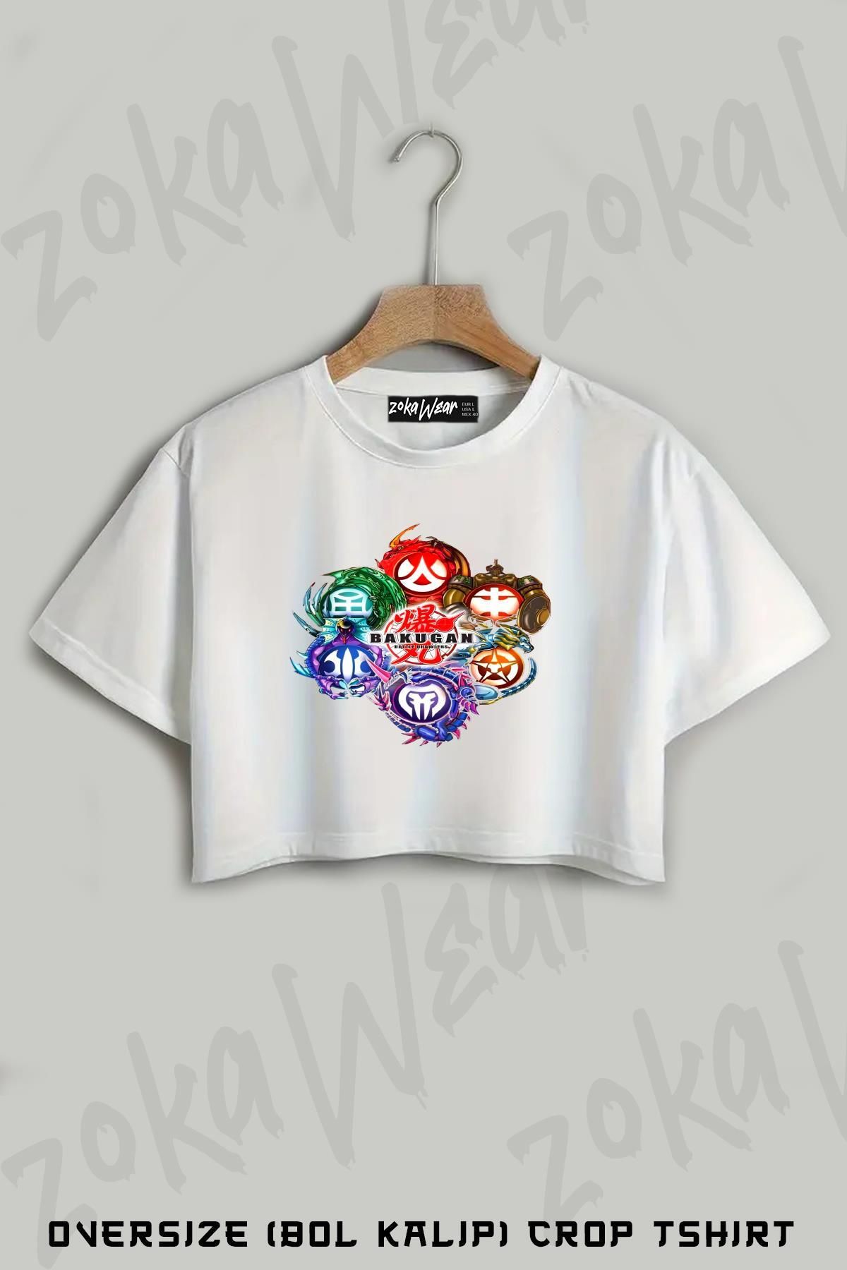 ZOKAWEAR Bakugan Baskılı Oversize Crop T-Shirt