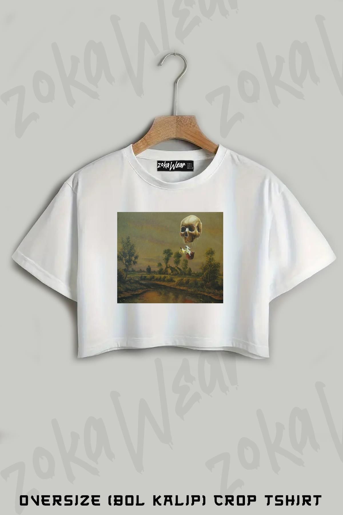 ZOKAWEAR Travelling Ghost Baskılı Oversize Crop T-Shirt