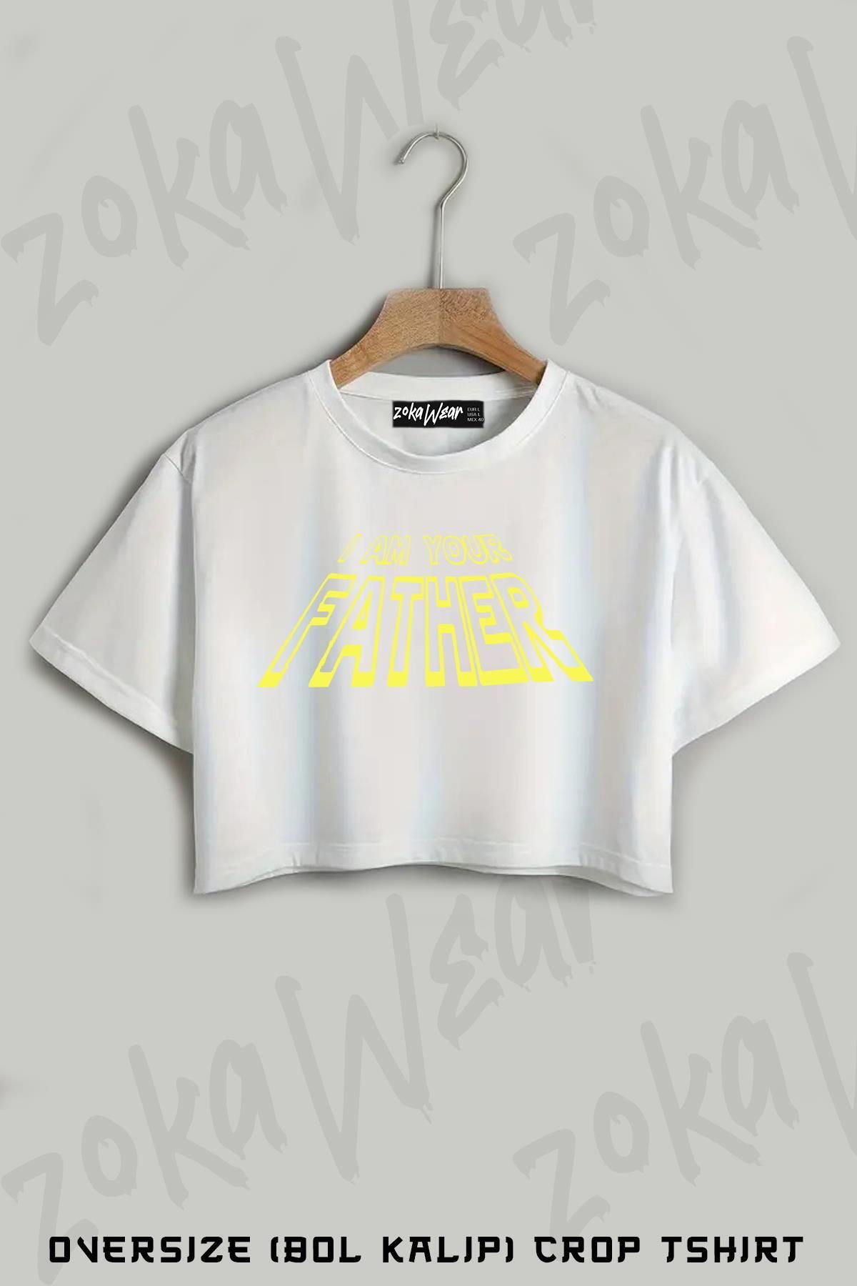 ZOKAWEAR Babalar Günü I am your Father Baskılı Oversize Crop T-Shirt