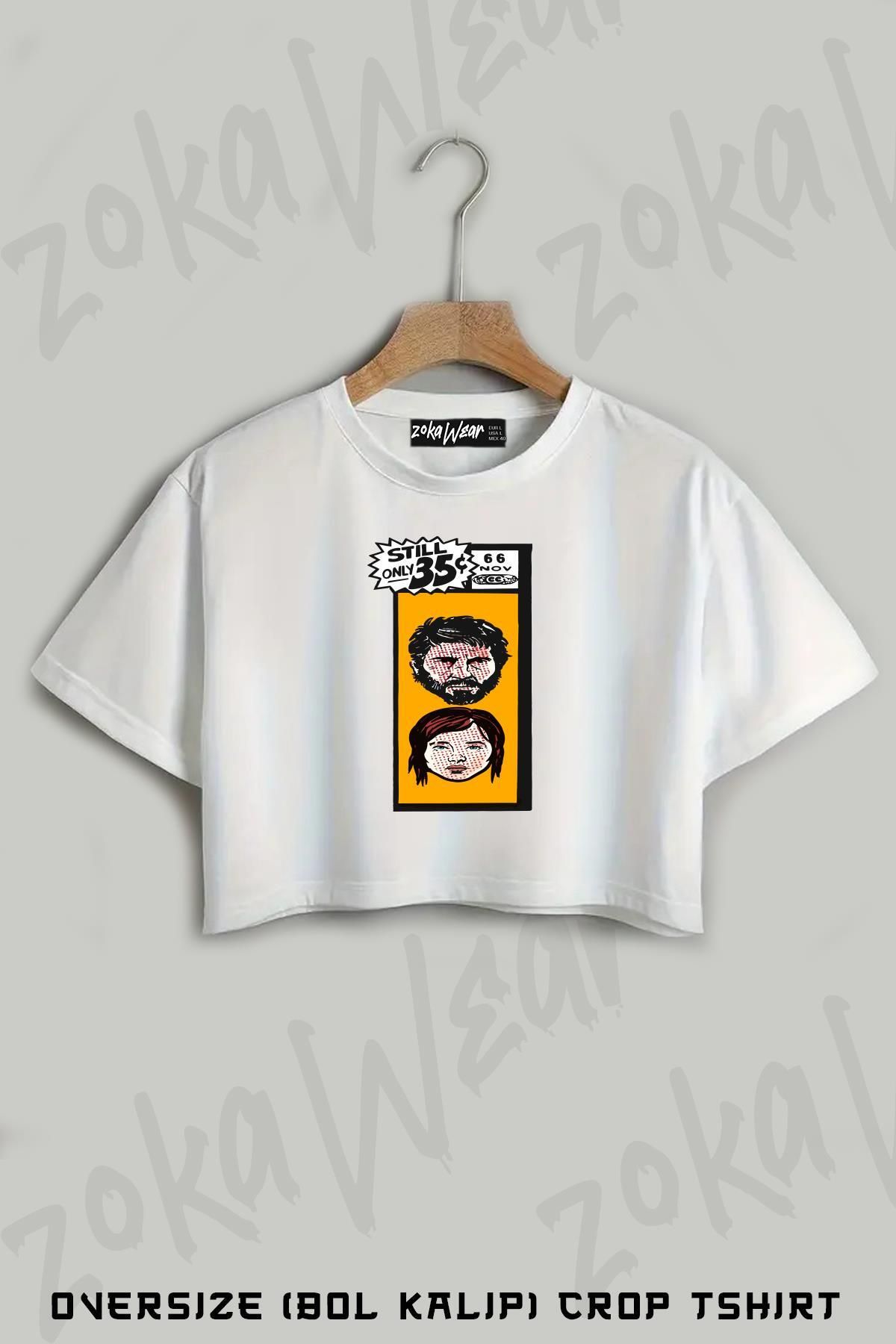 ZOKAWEAR Comic Book Corner Box Joel Ellie The Last Of Us Baskılı Oversize Crop T-Shirt