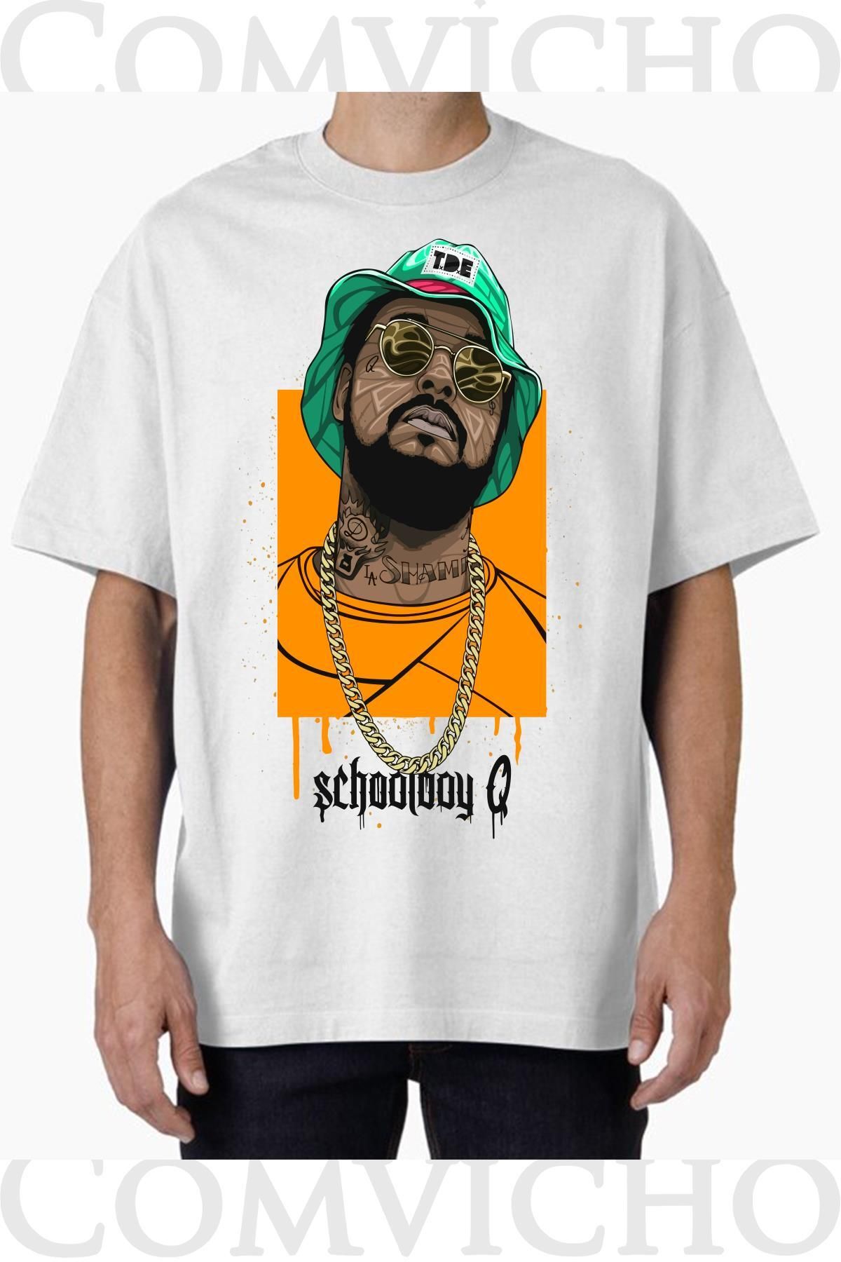 COMVİCHO Unisex school boy Q v1 Tasarım Baskılı Oversize Tişört