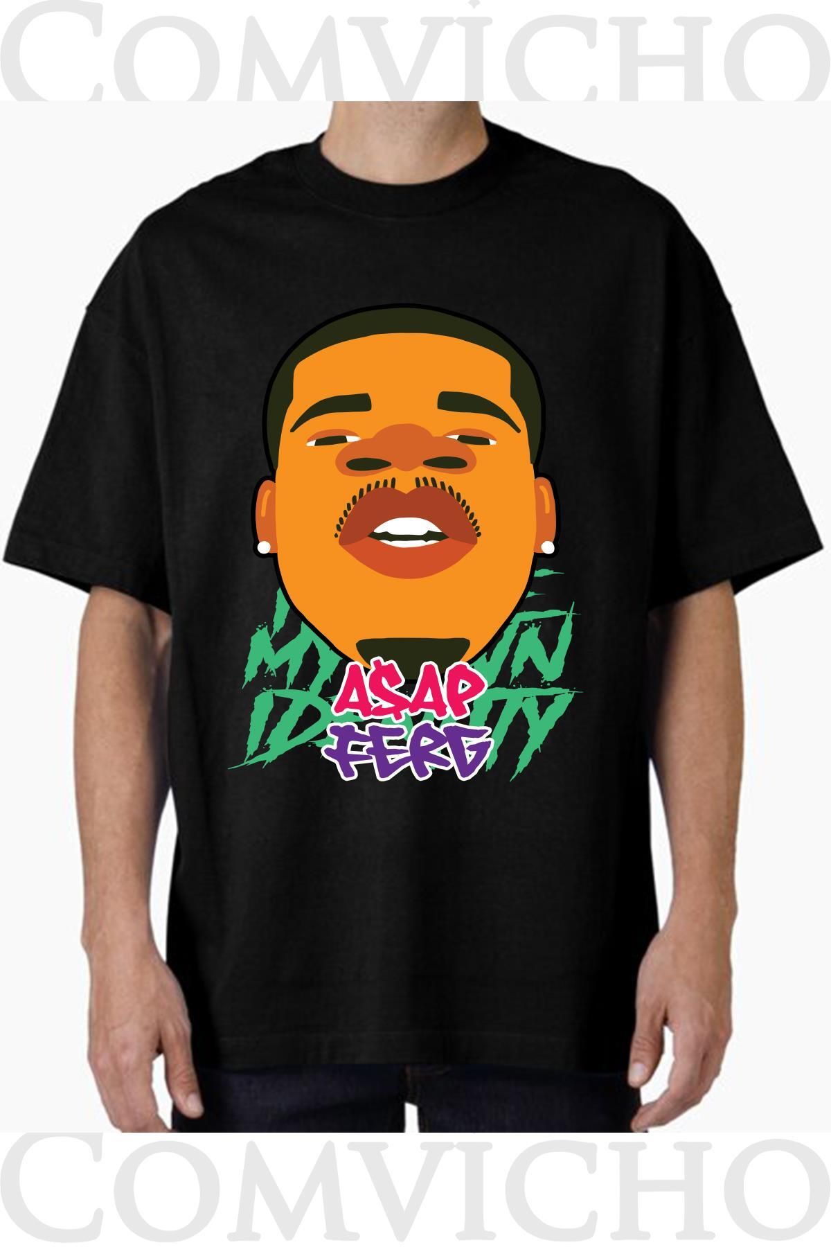 COMVİCHO Unisex asap ferg Tasarım Baskılı Oversize Tişört