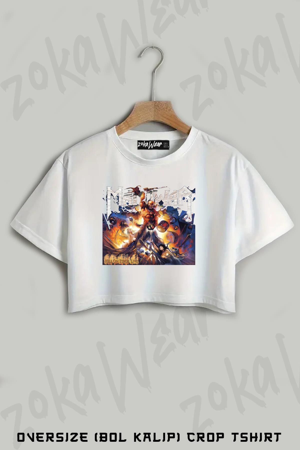 ZOKAWEAR Manowar Rock Metal Baskılı Oversize Crop T-Shirt