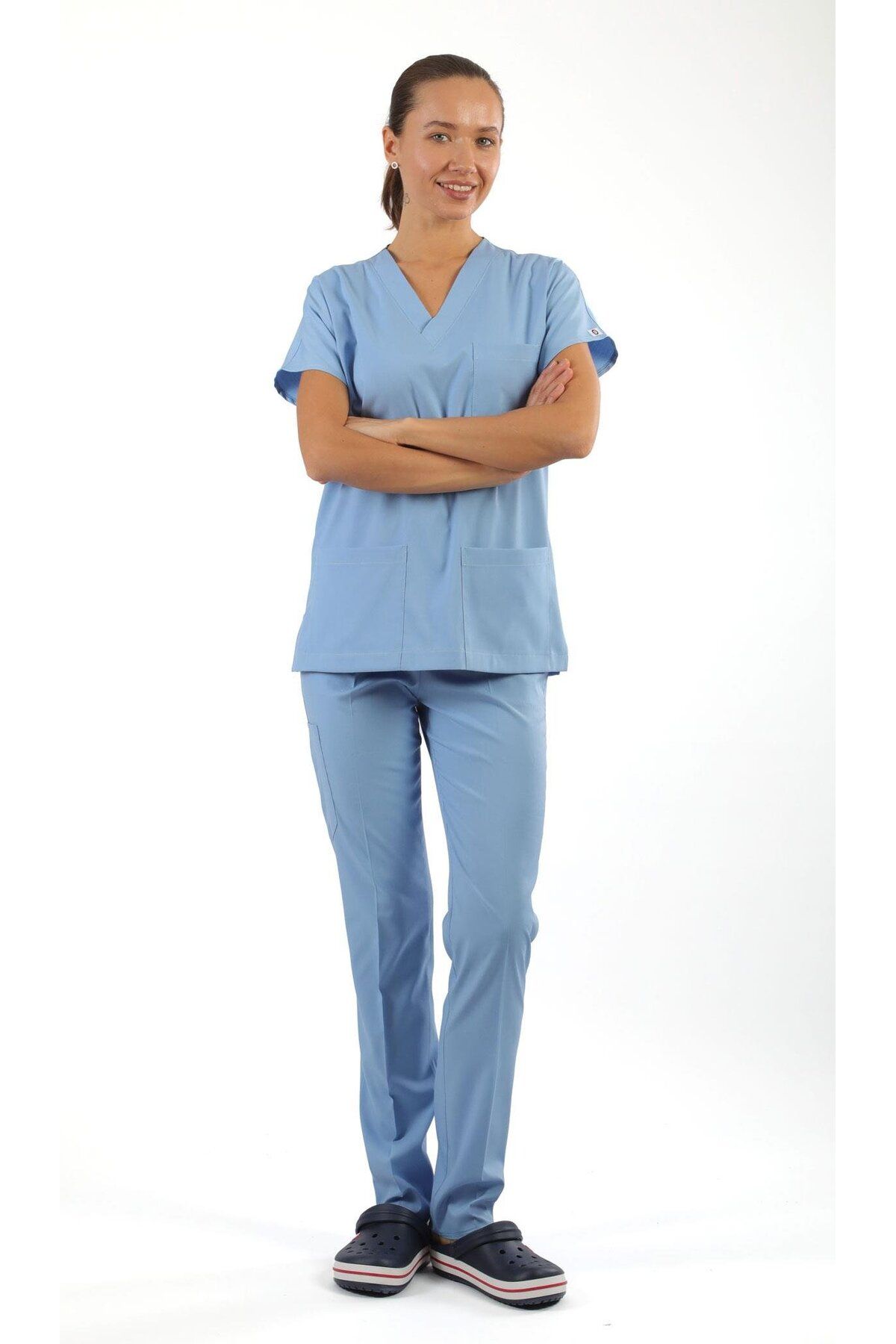 ASFORMA Scrub-Premium Likralı Bayan-Buz Mavisi