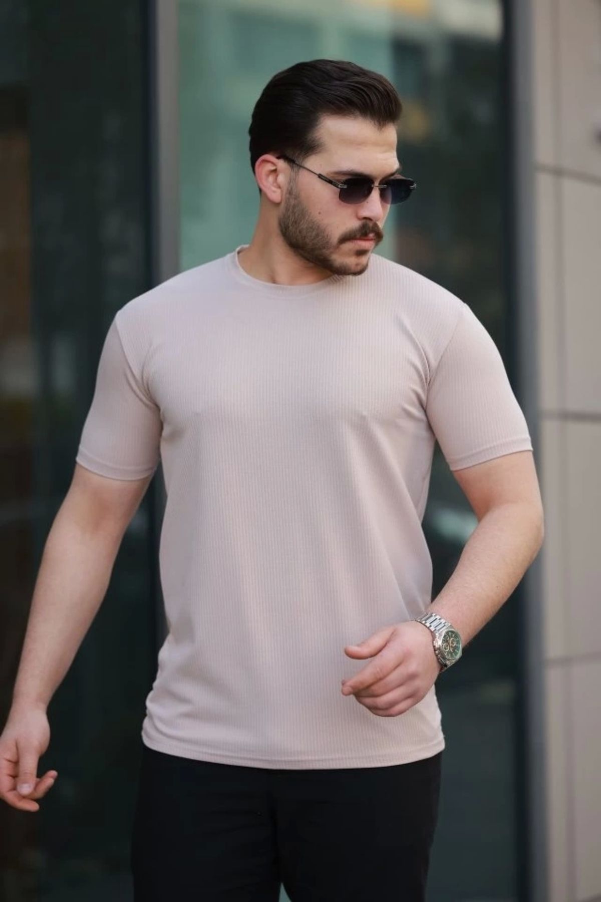 Butik Erkek Kısa Kollu çizgi Kabartma Detaylı T-shirt