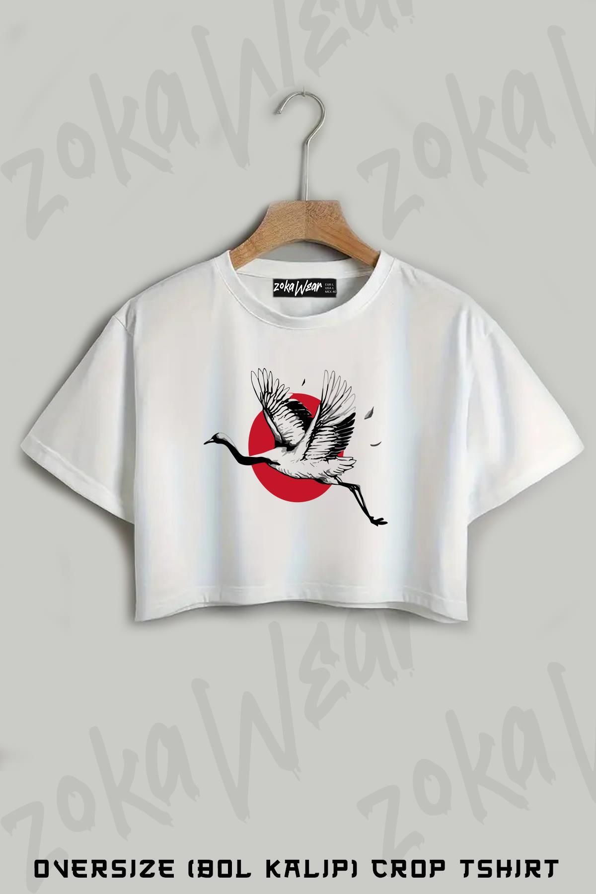 ZOKAWEAR Turna Baskılı Oversize Crop T-Shirt
