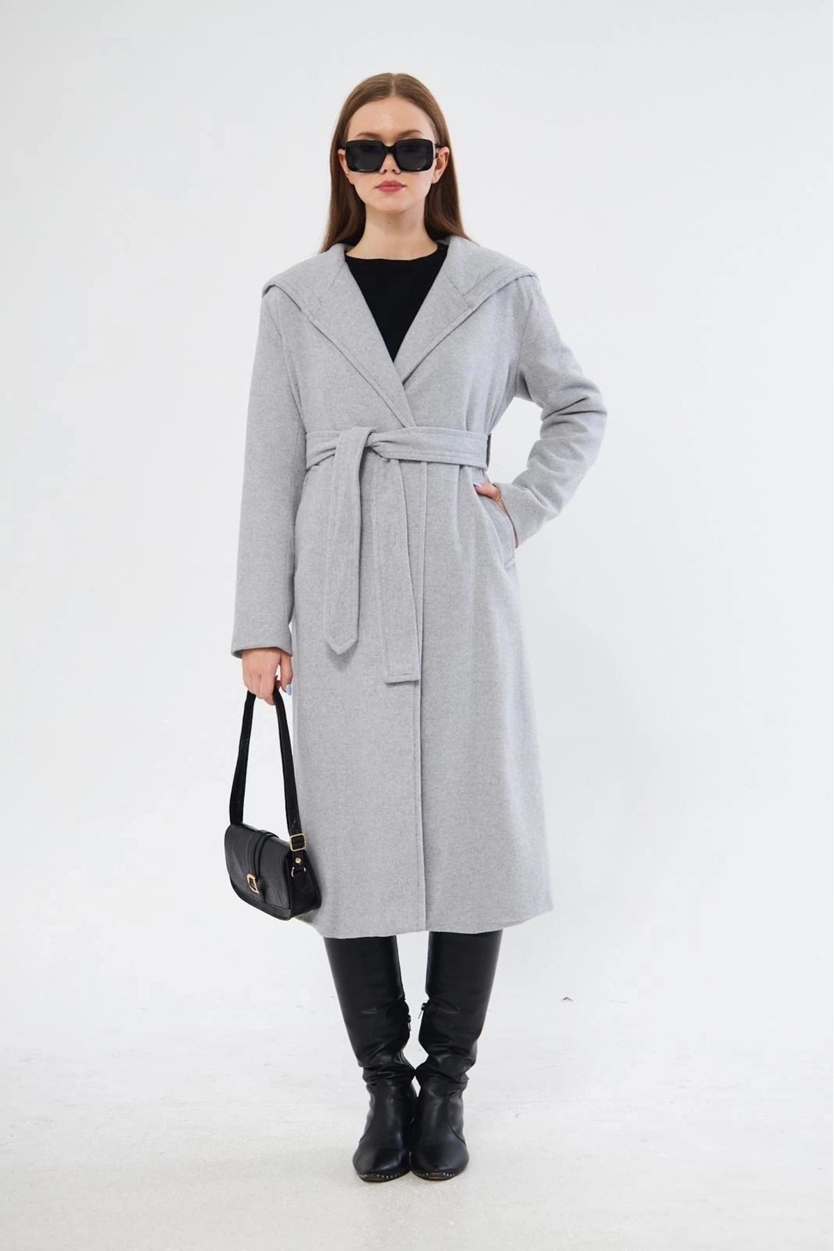 BellevieStore kapşonlu kaşe kaban