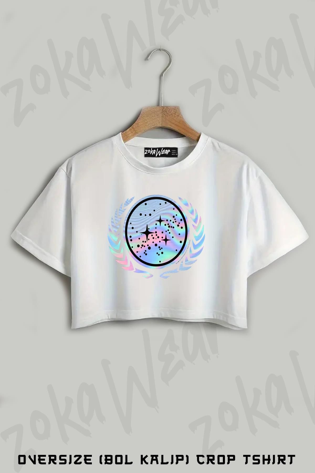ZOKAWEAR Star Trek United Federation Of Planets Hologram Baskılı Oversize Crop T-Shirt