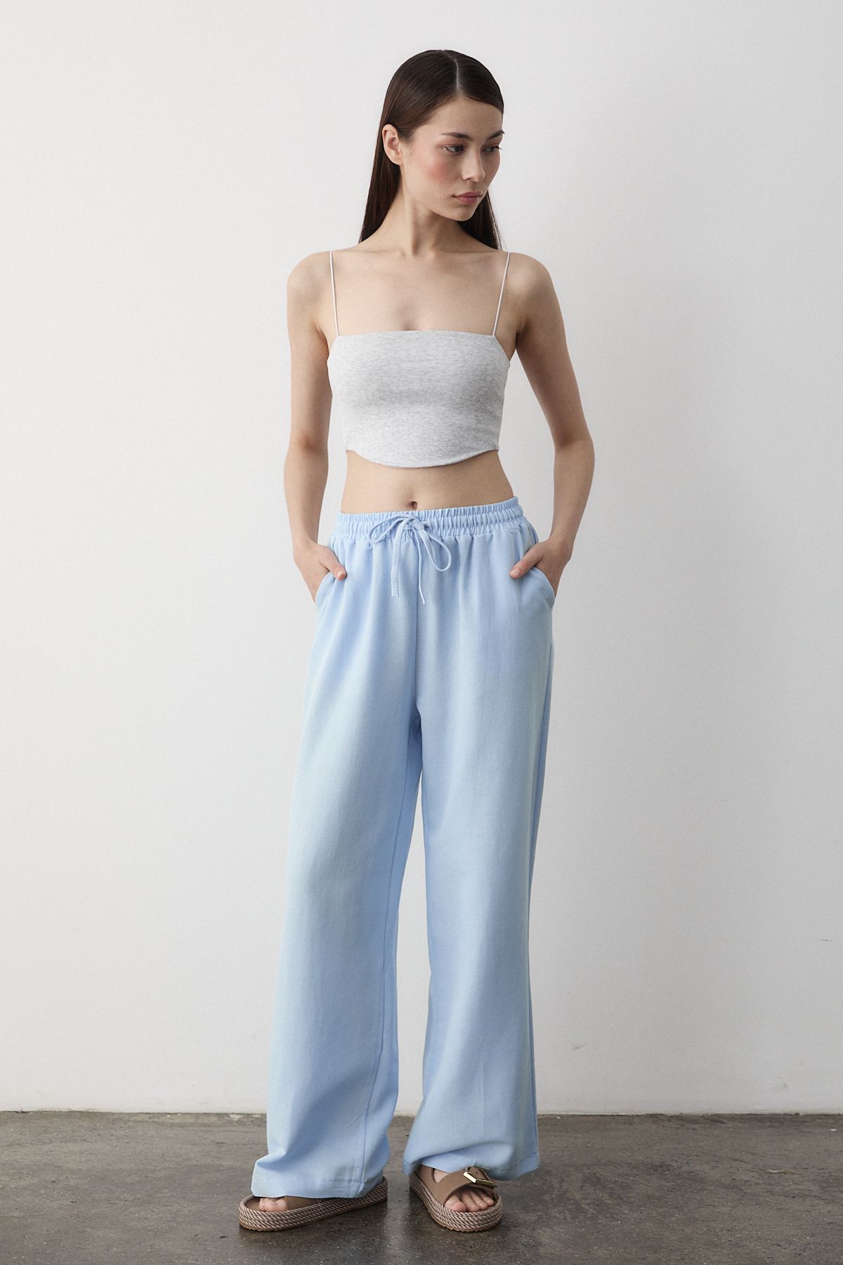 Laluvia-Pantaloni albaștri cu talie elastică - 2813 4