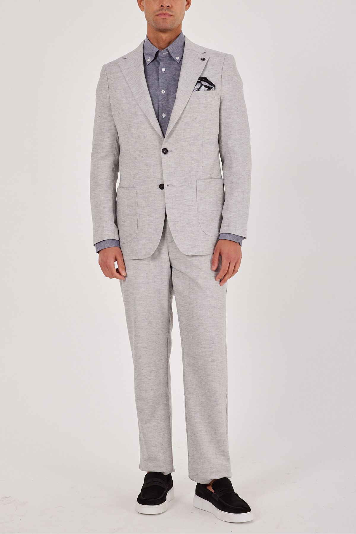 ACTUAL Slim Fit Keten Karışımlı Mono Yaka Torba Cep Takım Elbise 4071 Gri